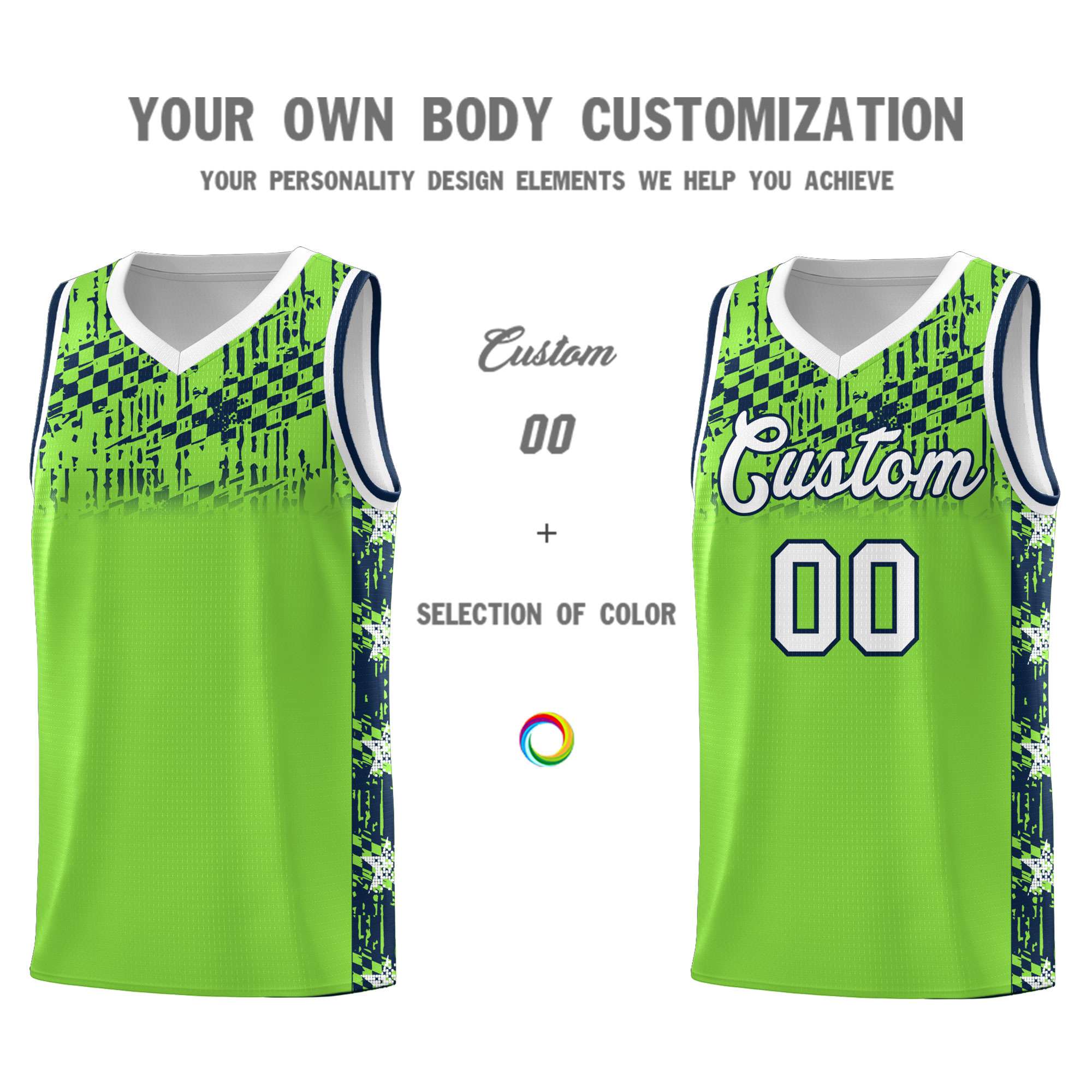 Custom Neon Green Mosaic Stars Pattern Sports Uniform Basketball Jersey|KXKSHOP