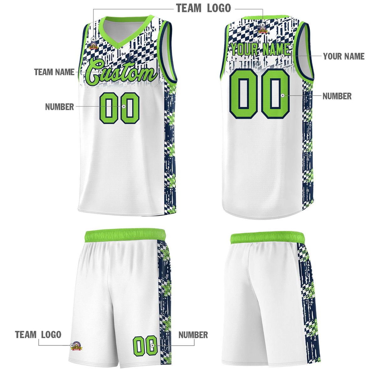 Custom White Mosaic Stars Pattern Sports Uniform Basketball Jersey|KXKSHOP