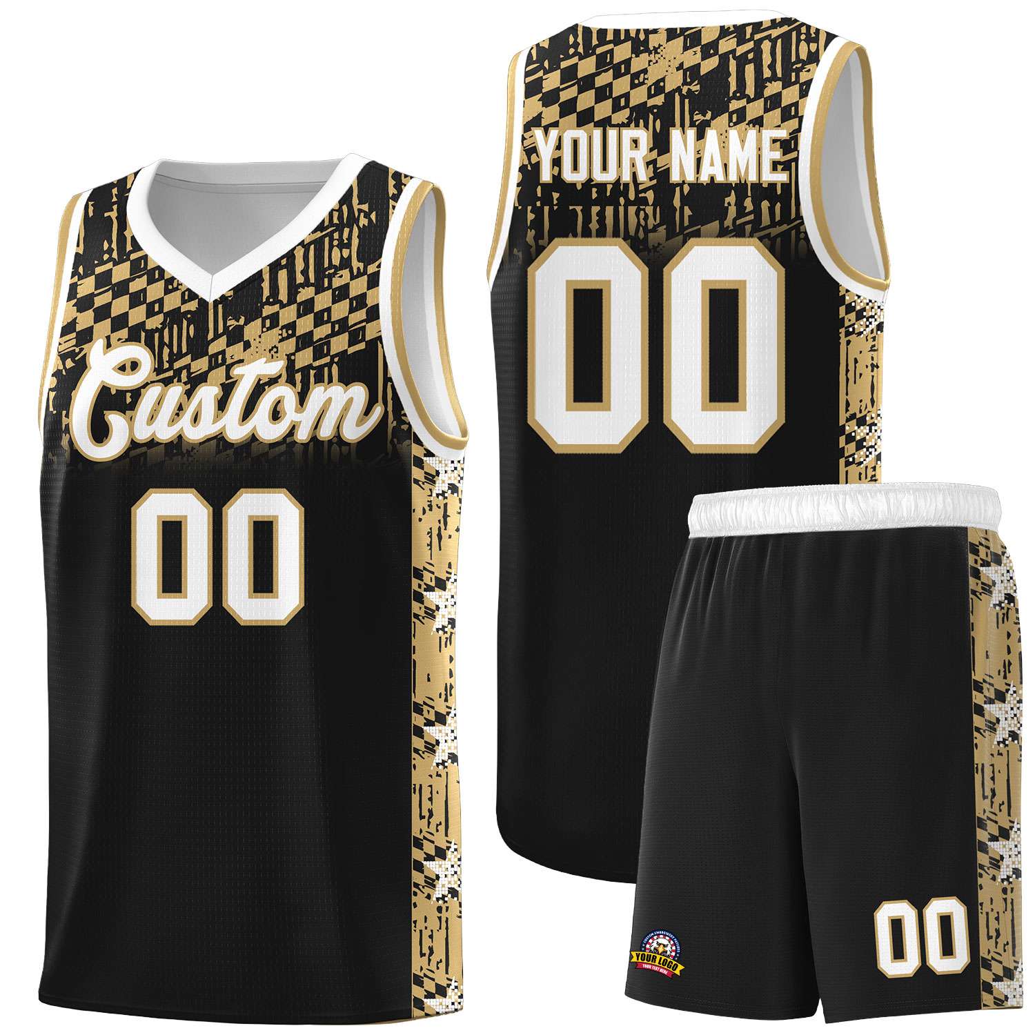 Custom Black Mosaic Stars Pattern Sports Uniform Basketball Jersey|KXKSHOP