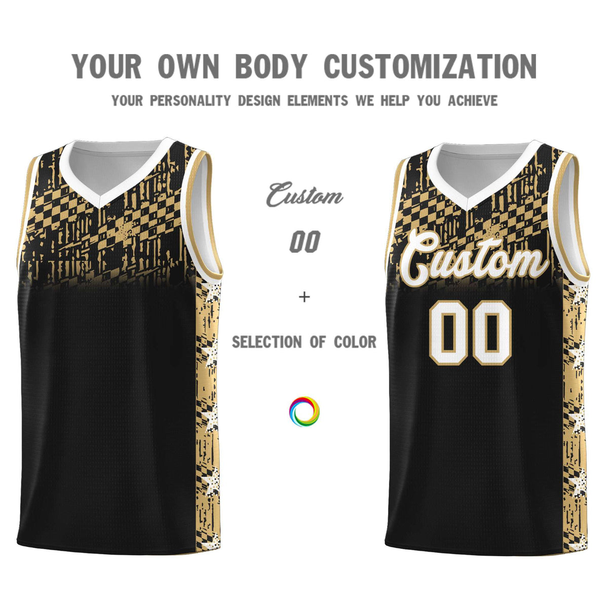 Custom Black Mosaic Stars Pattern Sports Uniform Basketball Jersey|KXKSHOP