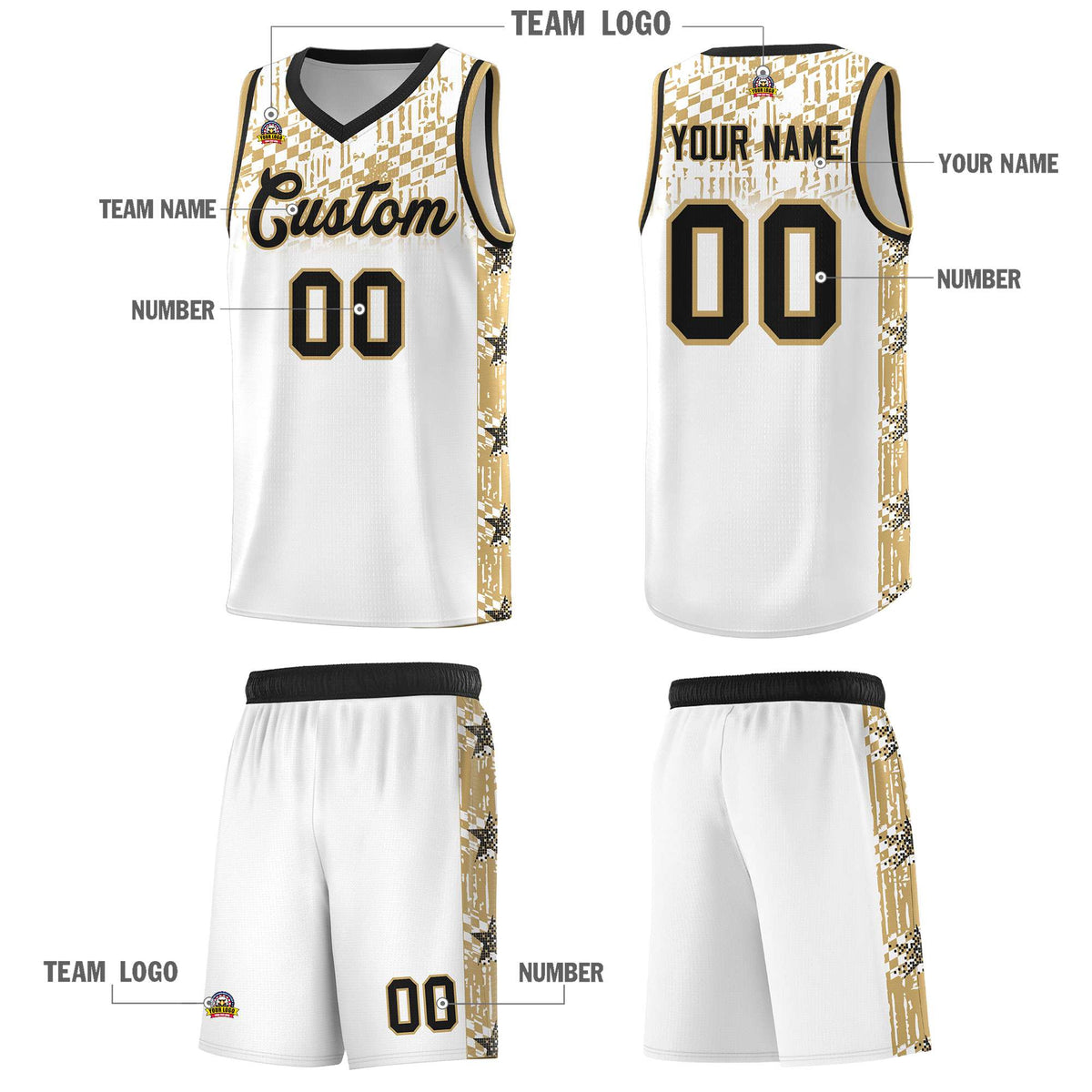 Custom White Mosaic Stars Pattern Sports Uniform Basketball Jersey|KXKSHOP