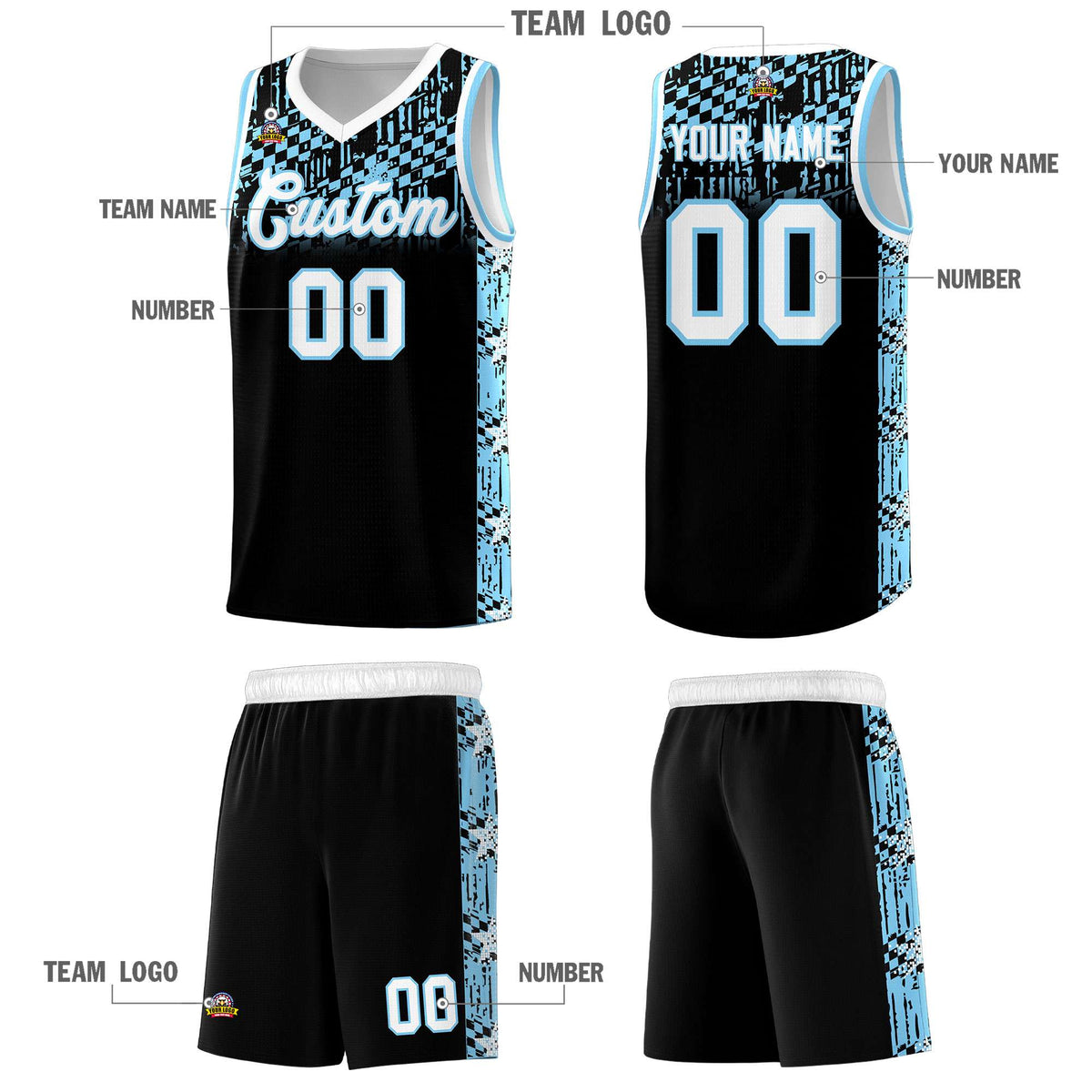 Custom Black Mosaic Stars Pattern Sports Uniform Basketball Jersey|KXKSHOP