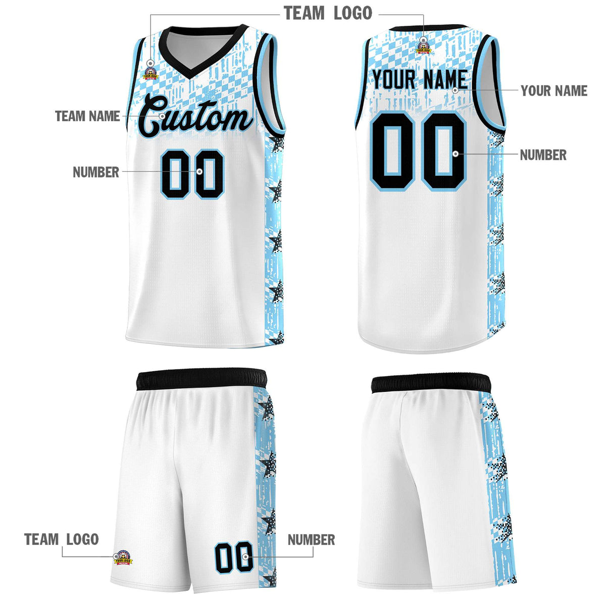 Custom White Mosaic Stars Pattern Sports Uniform Basketball Jersey|KXKSHOP