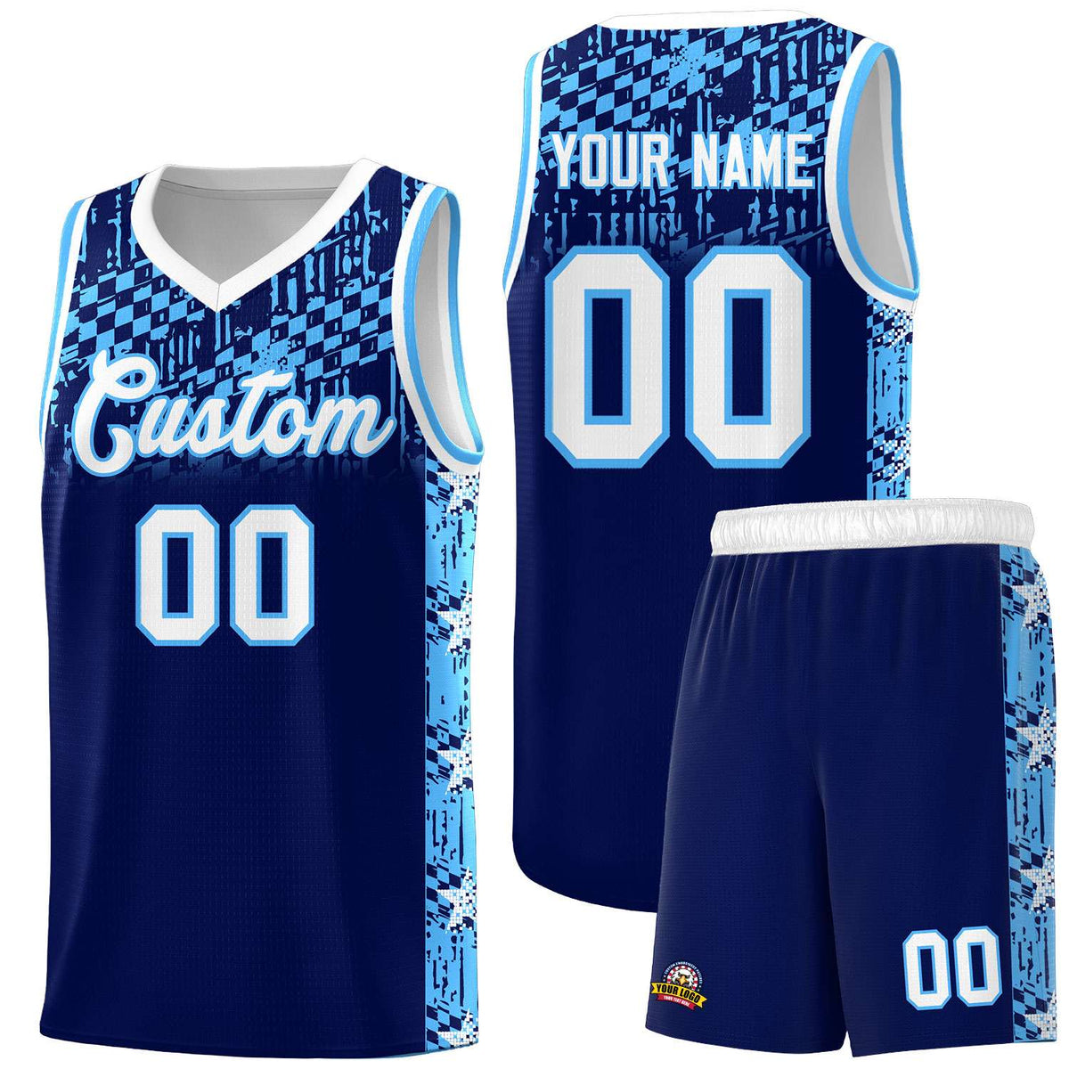 Custom Navy Mosaic Stars Pattern Sports Uniform Basketball Jersey|KXKSHOP
