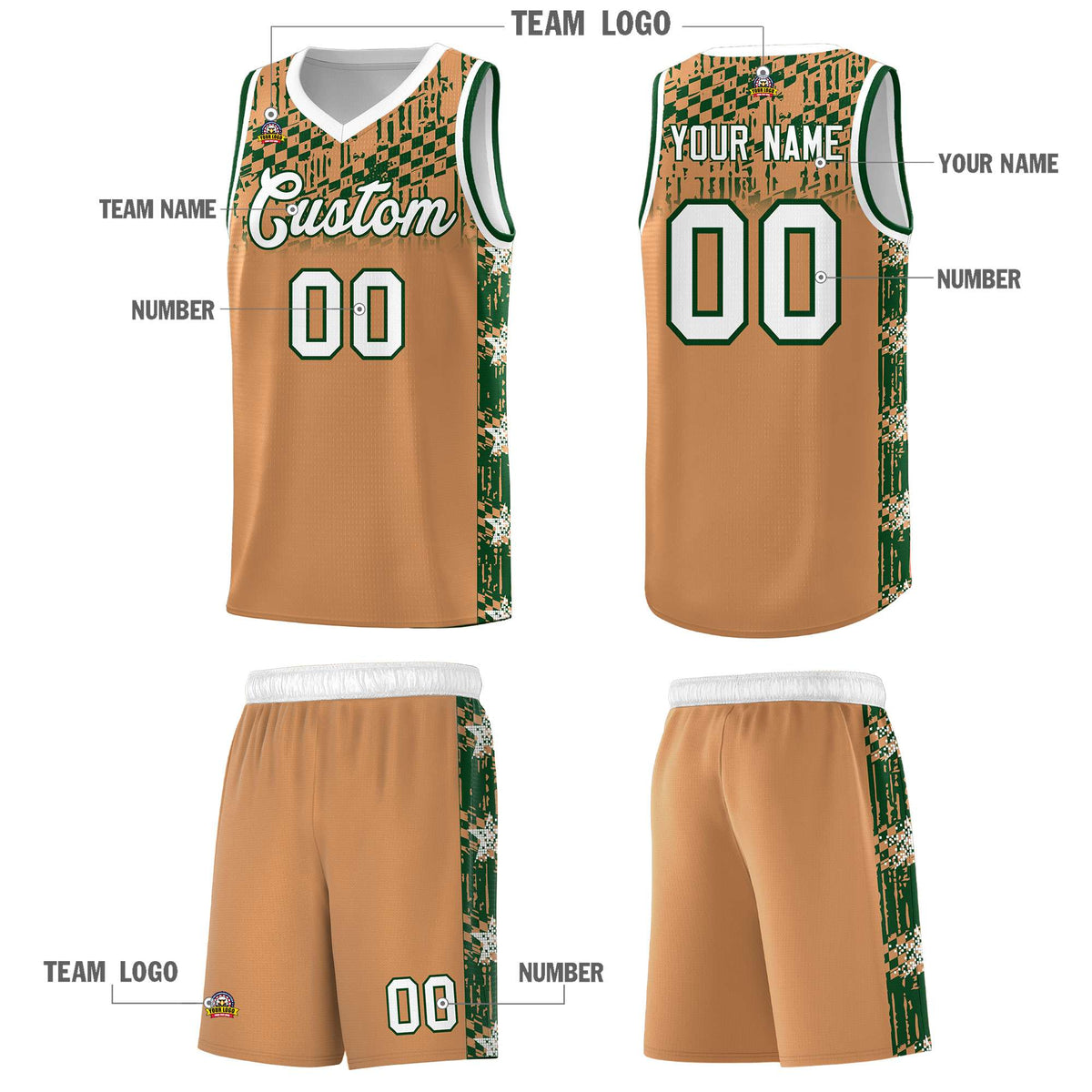 Custom Buckskin Brown Mosaic Stars Pattern Sports Uniform Basketball Jersey|KXKSHOP