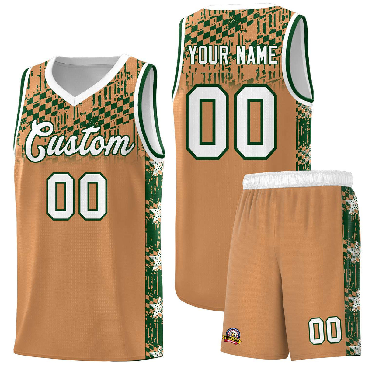Custom Buckskin Brown Mosaic Stars Pattern Sports Uniform Basketball Jersey|KXKSHOP