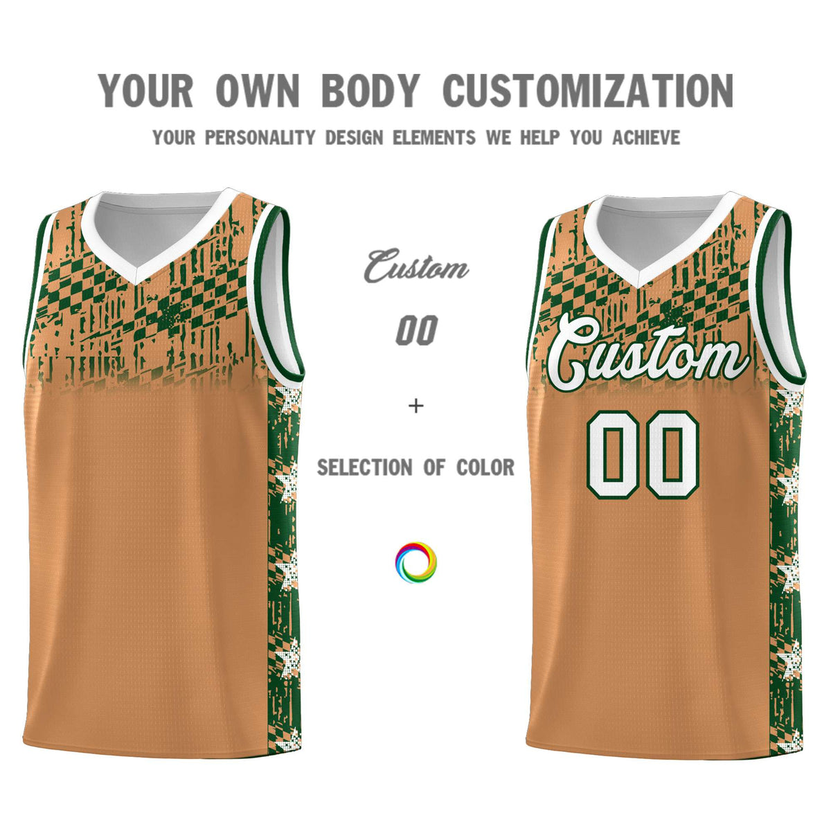 Custom Buckskin Brown Mosaic Stars Pattern Sports Uniform Basketball Jersey|KXKSHOP