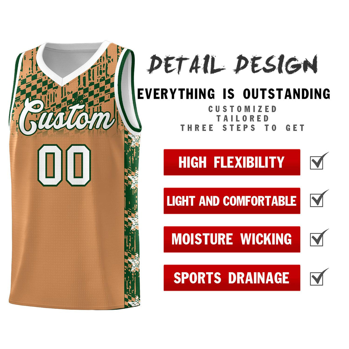Custom Buckskin Brown Mosaic Stars Pattern Sports Uniform Basketball Jersey|KXKSHOP