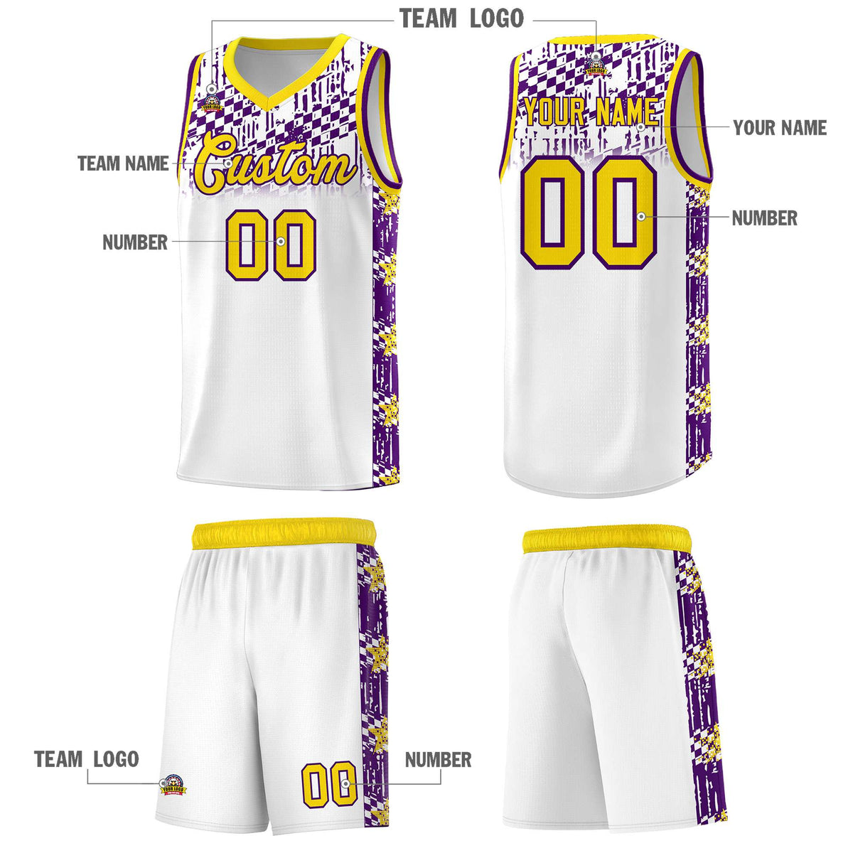 Custom White Mosaic Stars Pattern Sports Uniform Basketball Jersey|KXKSHOP