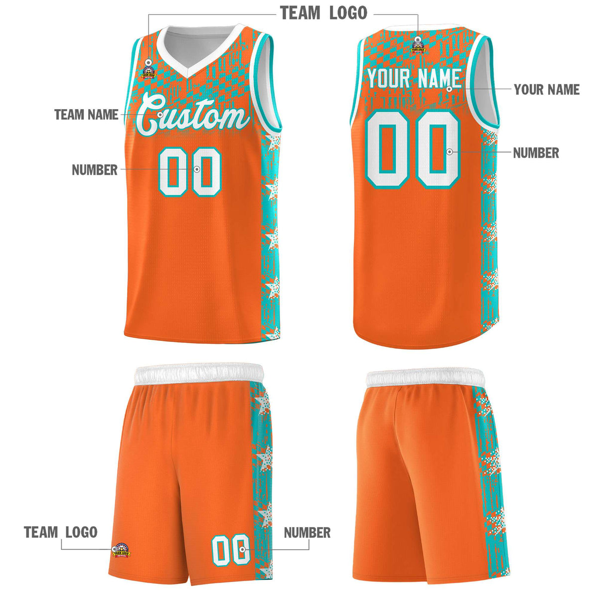 Custom Orange Mosaic Stars Pattern Sports Uniform Basketball Jersey|KXKSHOP