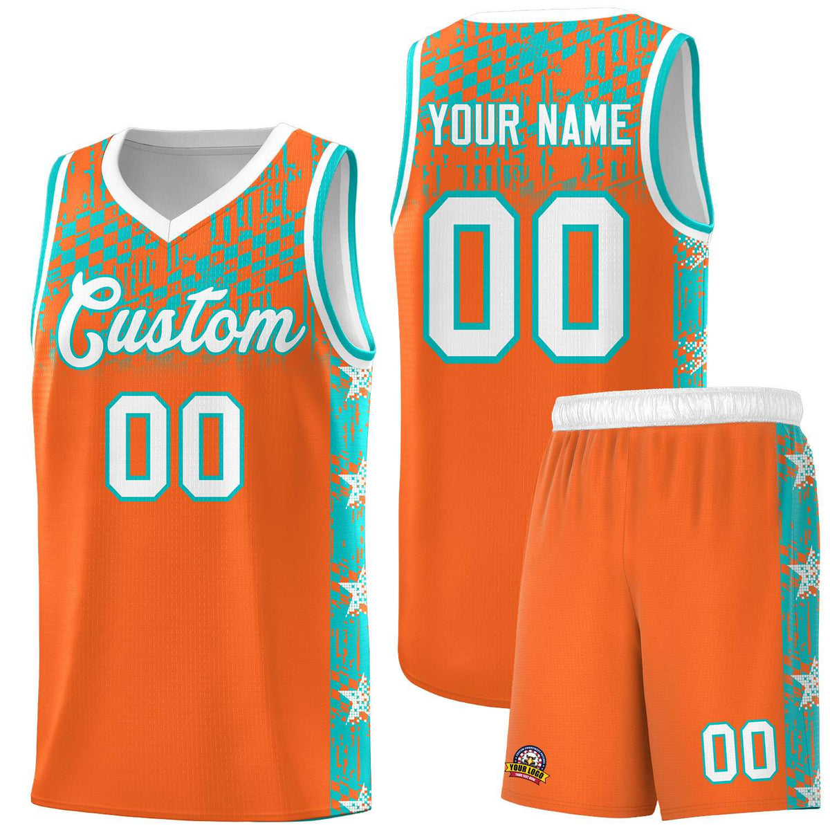 Custom Orange Mosaic Stars Pattern Sports Uniform Basketball Jersey|KXKSHOP