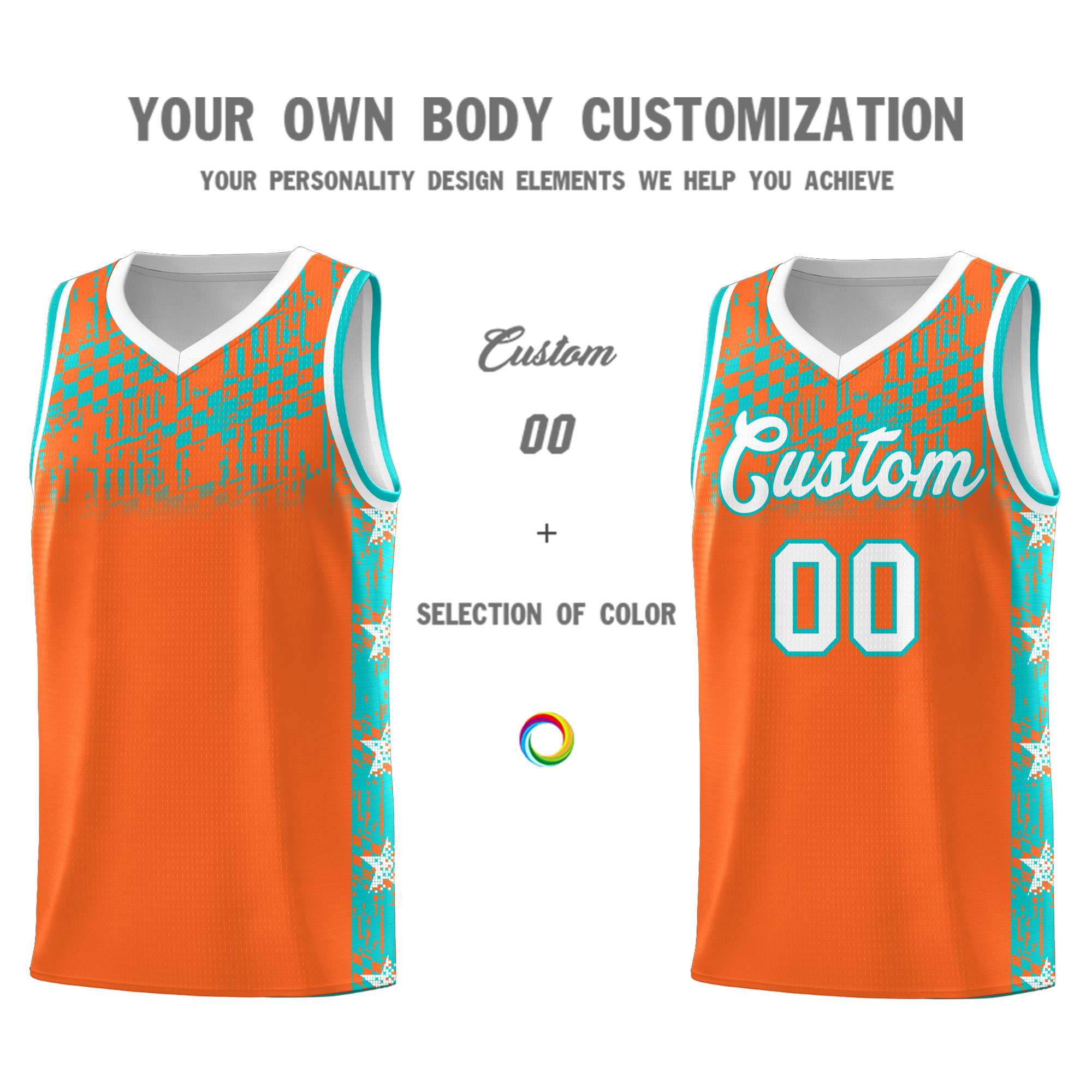 Custom Orange Mosaic Stars Pattern Sports Uniform Basketball Jersey|KXKSHOP