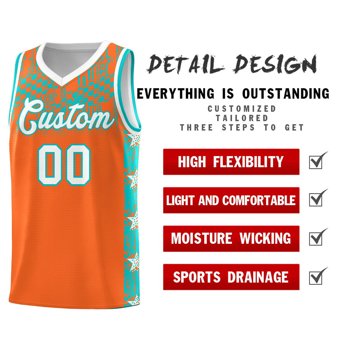 Custom Orange Mosaic Stars Pattern Sports Uniform Basketball Jersey|KXKSHOP