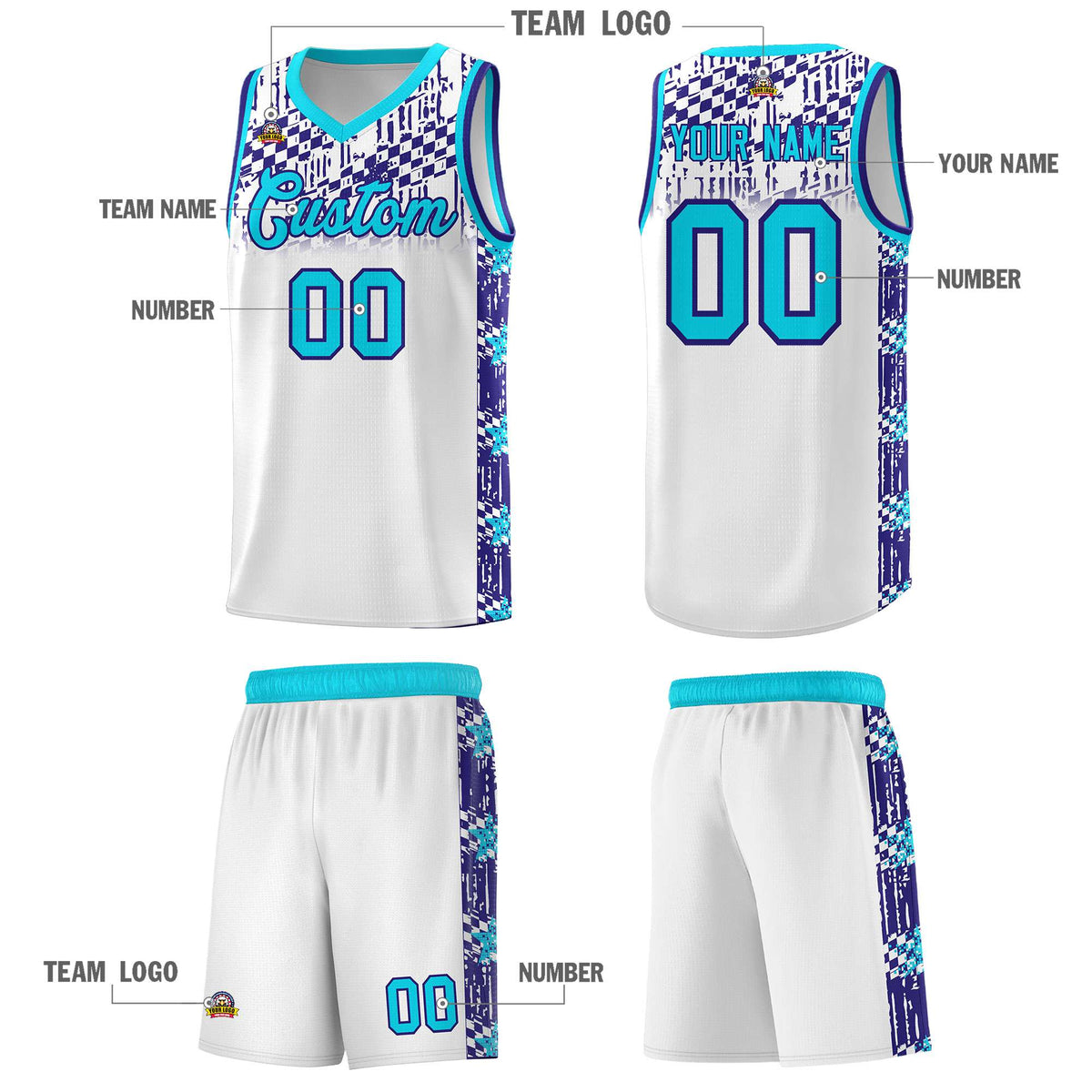 Custom White Mosaic Stars Pattern Sports Uniform Basketball Jersey|KXKSHOP