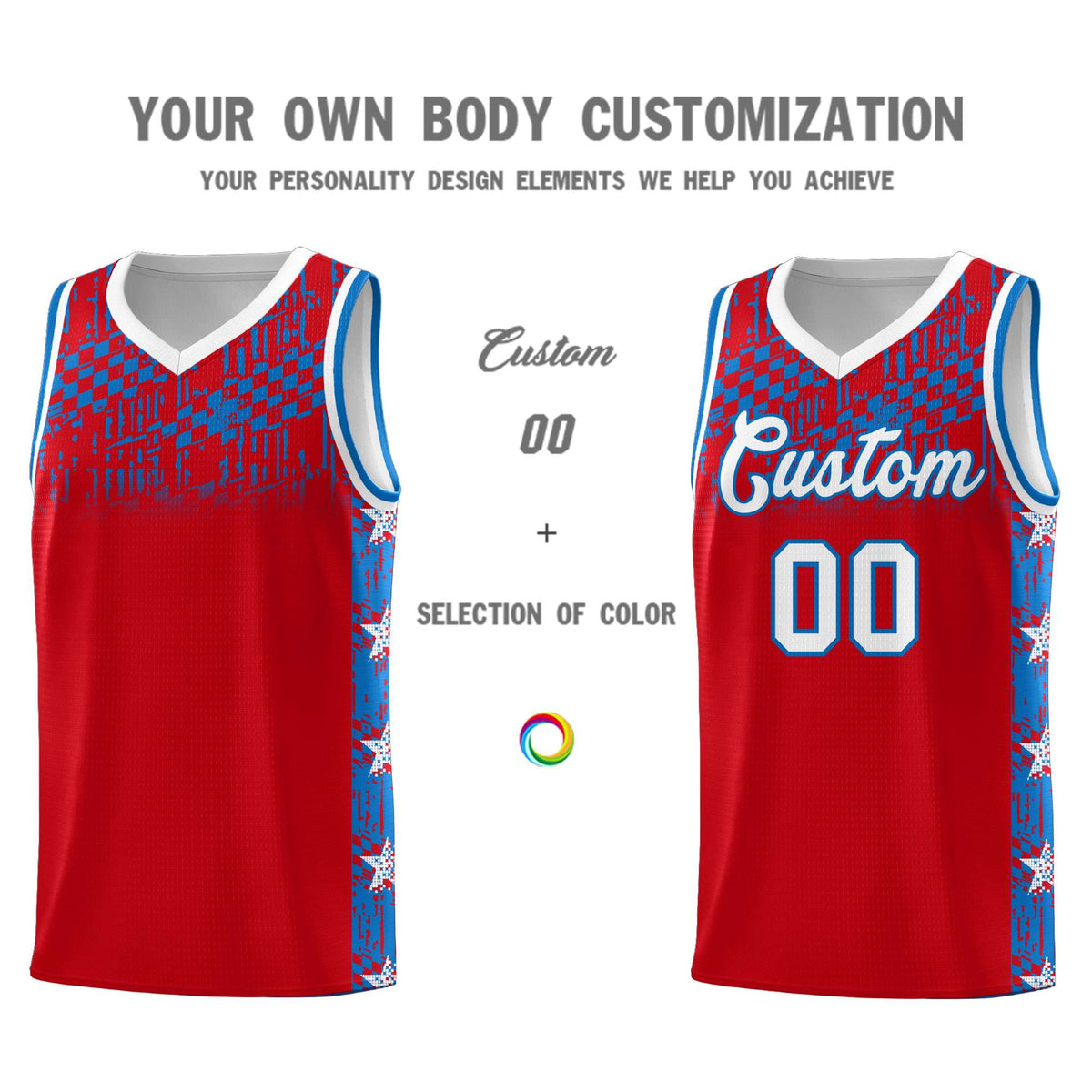 Custom Red Mosaic Stars Pattern Sports Uniform Basketball Jersey|KXKSHOP
