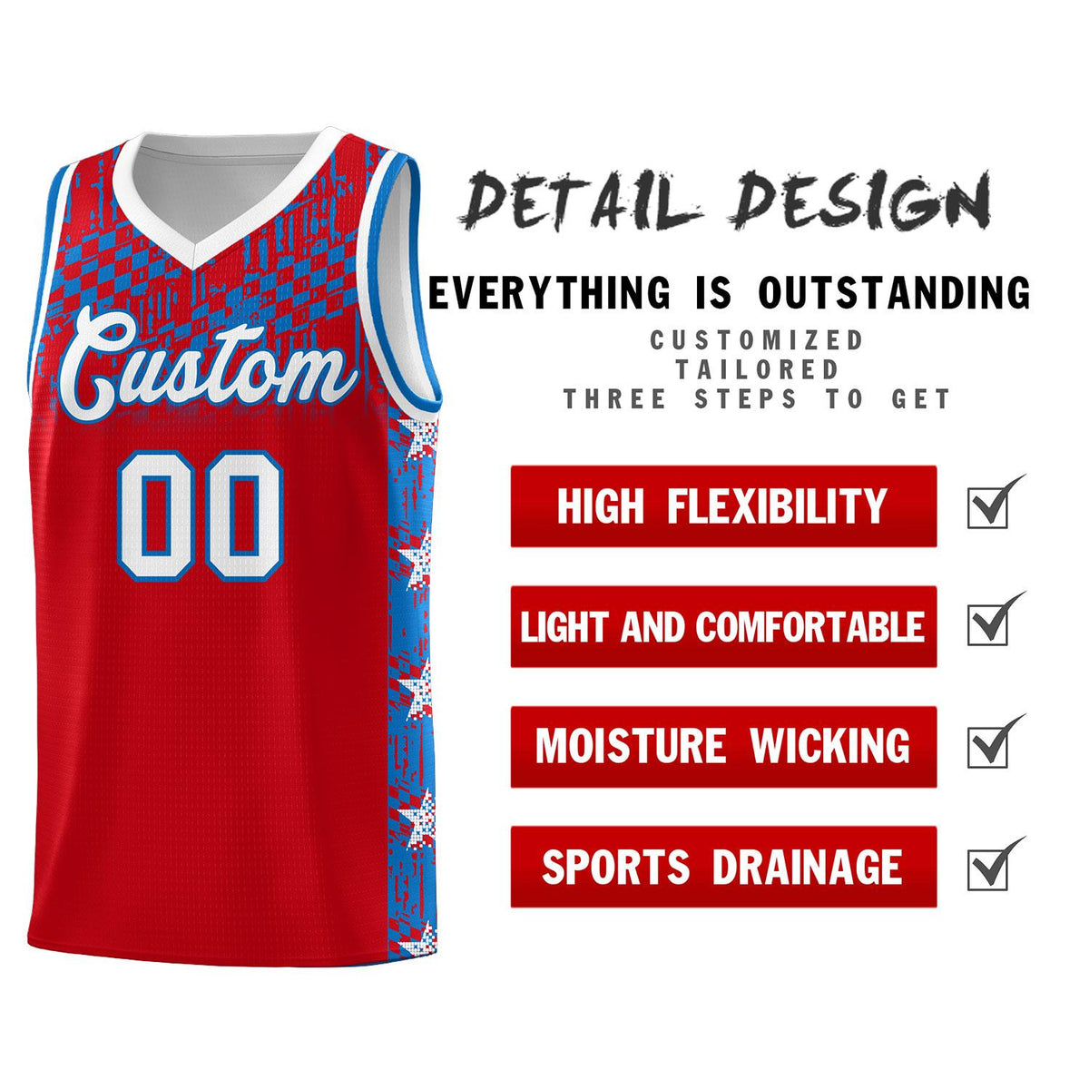 Custom Red Mosaic Stars Pattern Sports Uniform Basketball Jersey|KXKSHOP