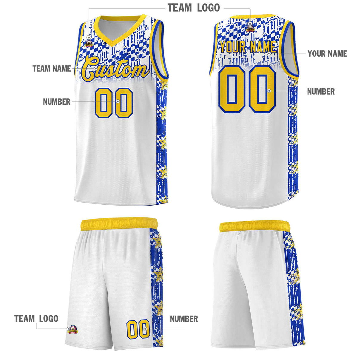 Custom White Mosaic Stars Pattern Sports Uniform Basketball Jersey|KXKSHOP