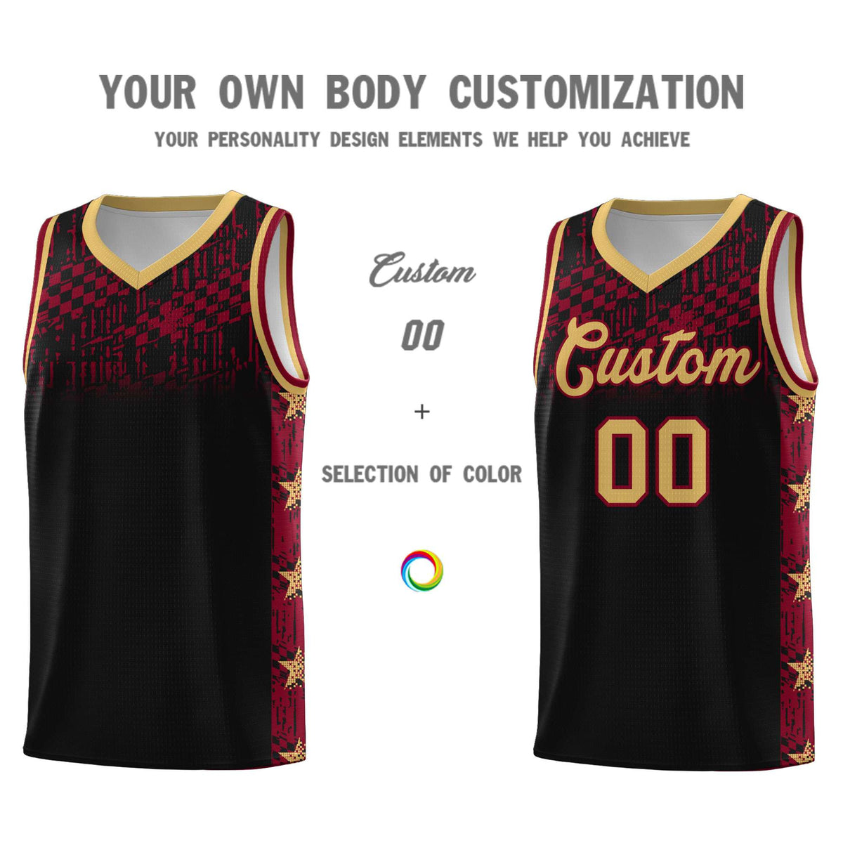 Custom Black Mosaic Stars Pattern Sports Uniform Basketball Jersey|KXKSHOP