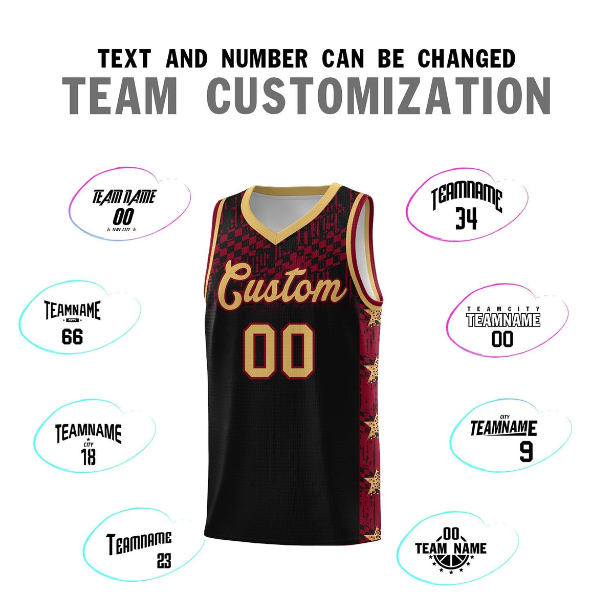 Custom Black Mosaic Stars Pattern Sports Uniform Basketball Jersey|KXKSHOP