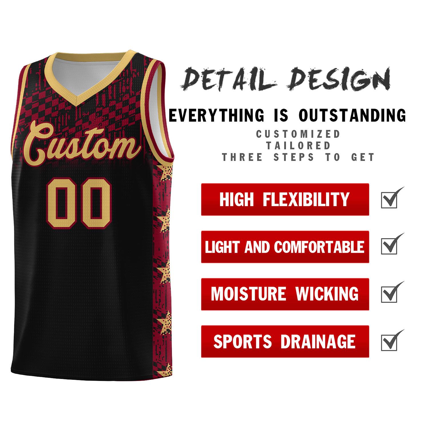Custom Black Mosaic Stars Pattern Sports Uniform Basketball Jersey|KXKSHOP