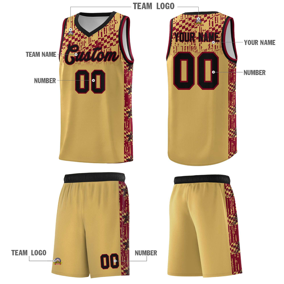 Custom Old Gold Mosaic Stars Pattern Sports Uniform Basketball Jersey|KXKSHOP