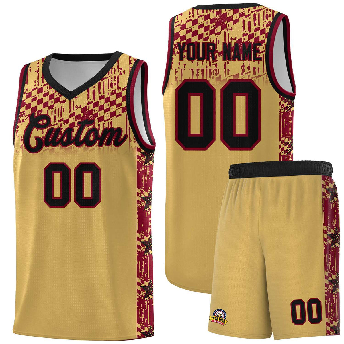 Custom Old Gold Mosaic Stars Pattern Sports Uniform Basketball Jersey|KXKSHOP