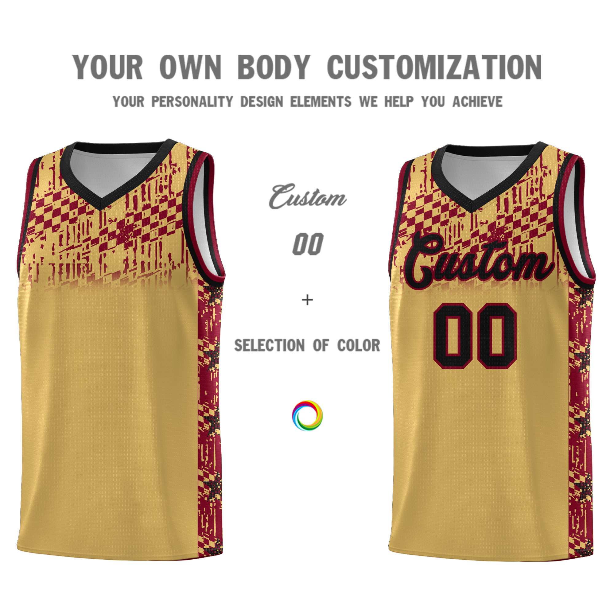 Custom Old Gold Mosaic Stars Pattern Sports Uniform Basketball Jersey|KXKSHOP