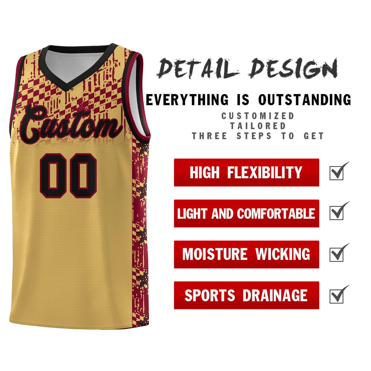 Custom Old Gold Mosaic Stars Pattern Sports Uniform Basketball Jersey|KXKSHOP