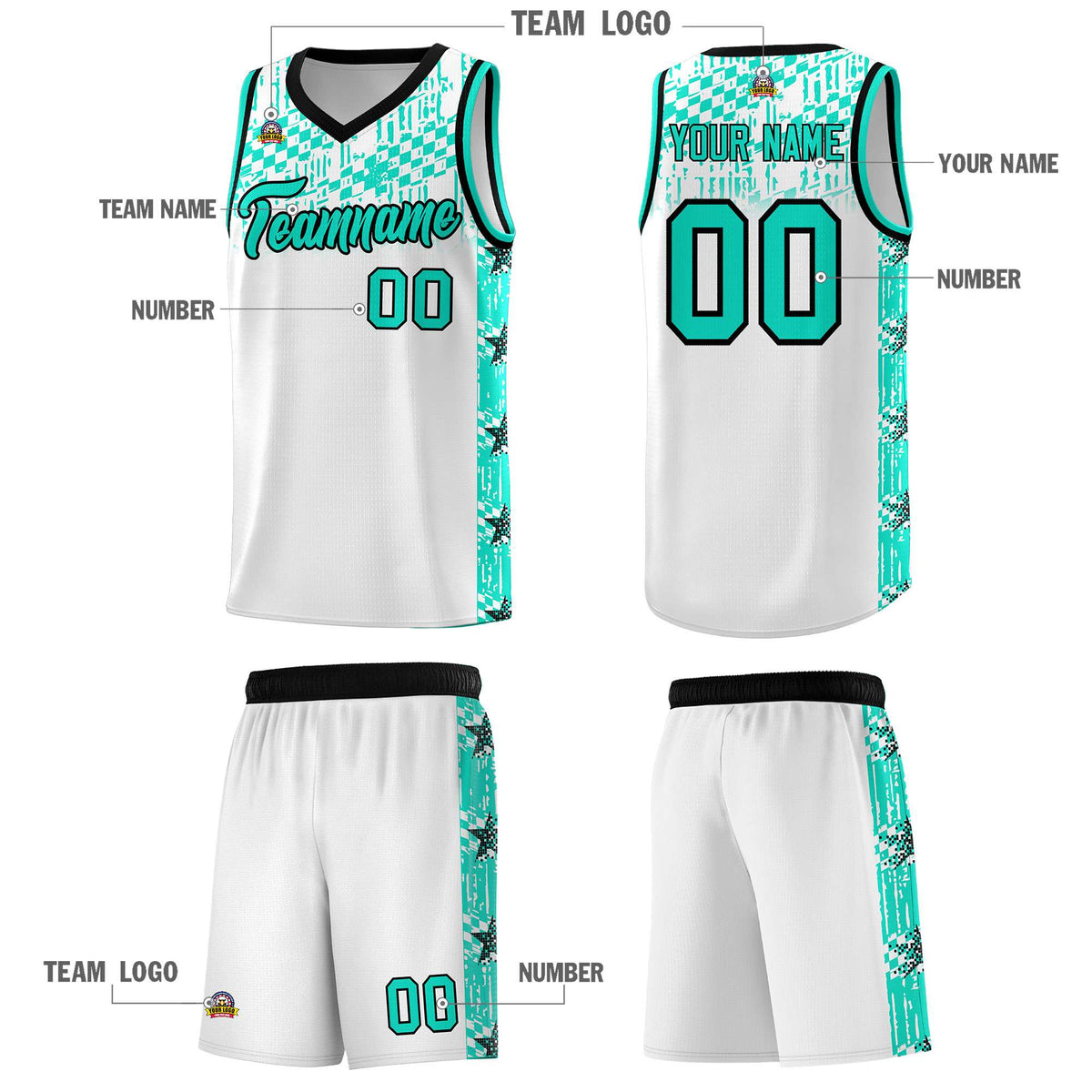 Custom White Mosaic Stars Pattern Sports Uniform Basketball Jersey|KXKSHOP