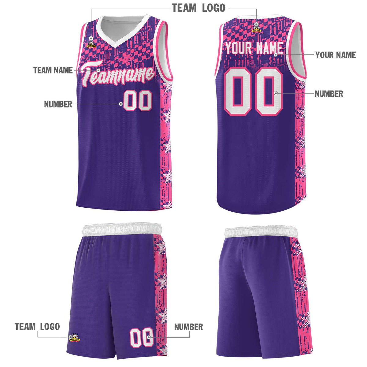 Custom Purple Mosaic Stars Pattern Sports Uniform Basketball Jersey|KXKSHOP