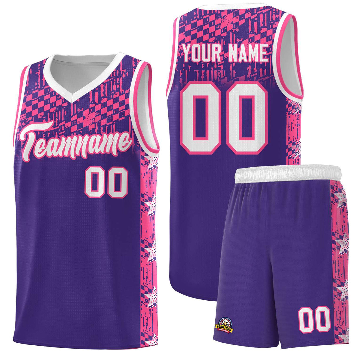 Custom Purple Mosaic Stars Pattern Sports Uniform Basketball Jersey|KXKSHOP