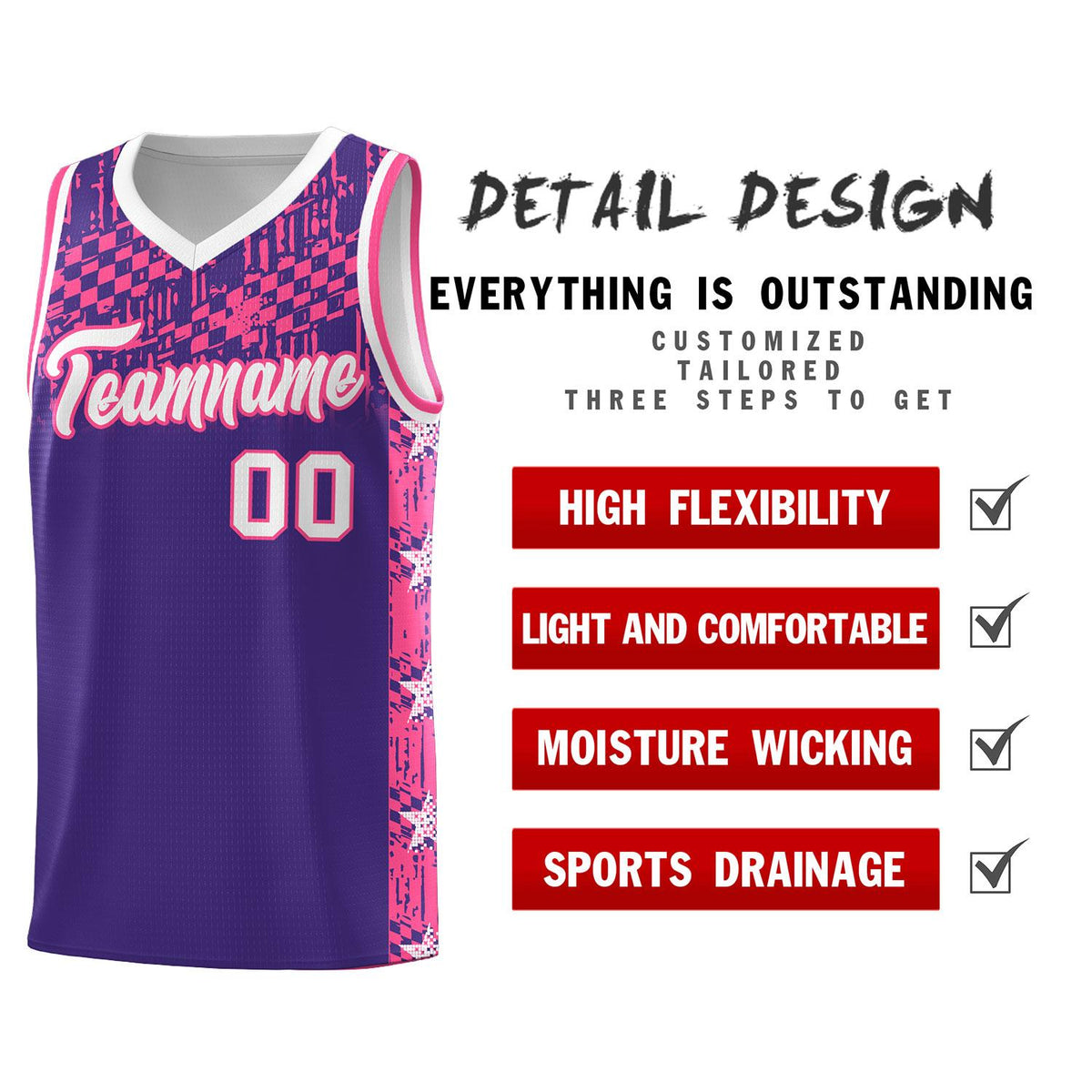 Custom Purple Mosaic Stars Pattern Sports Uniform Basketball Jersey|KXKSHOP