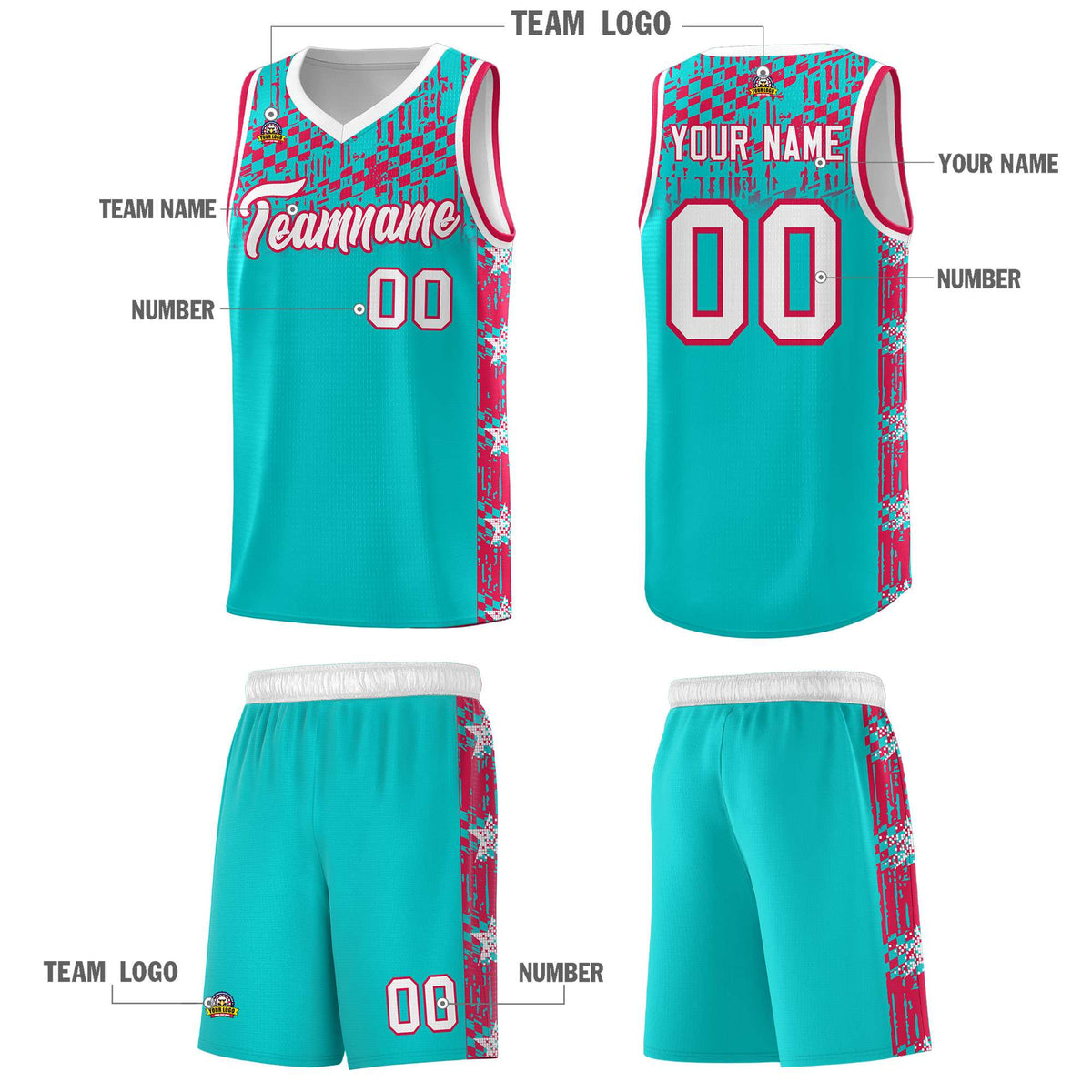 Custom Aqua Mosaic Stars Pattern Sports Uniform Basketball Jersey|KXKSHOP