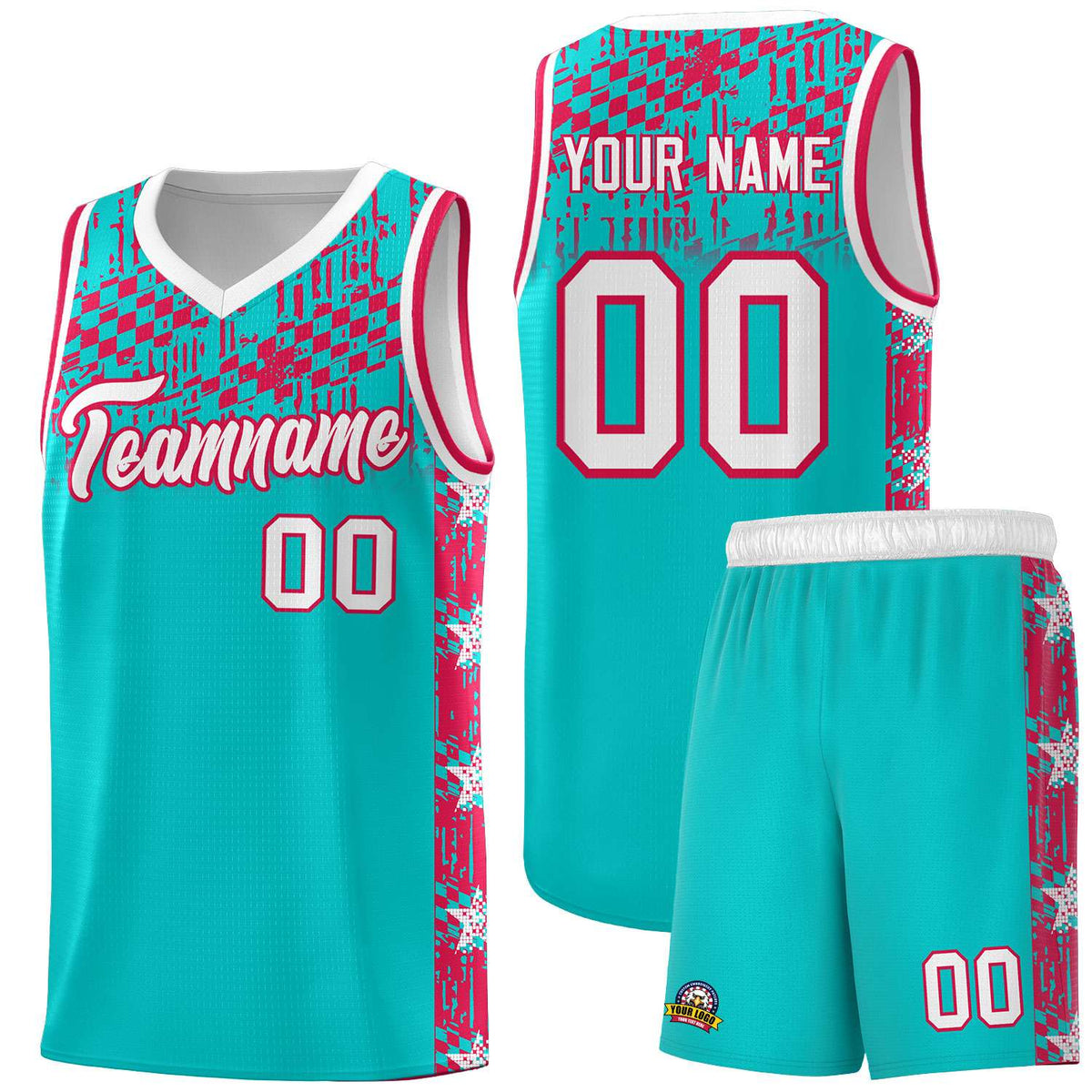 Custom Aqua Mosaic Stars Pattern Sports Uniform Basketball Jersey|KXKSHOP