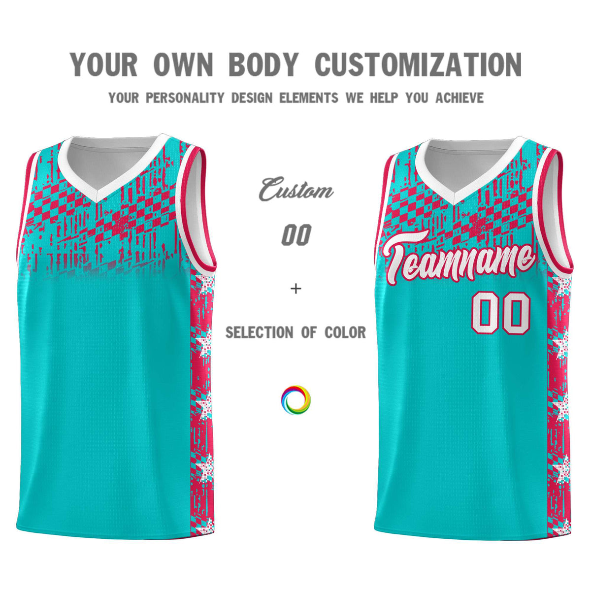 Custom Aqua Mosaic Stars Pattern Sports Uniform Basketball Jersey|KXKSHOP