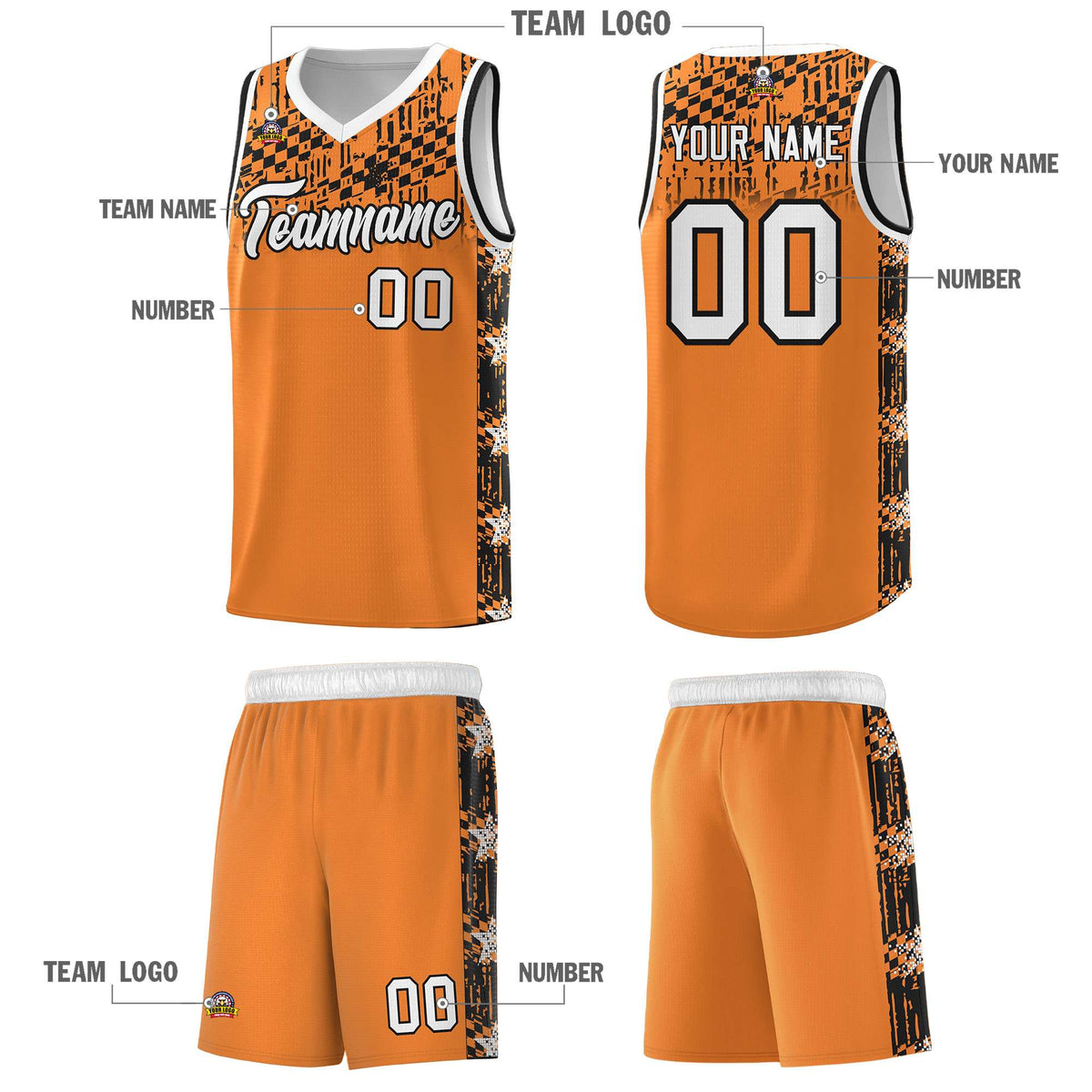Custom Gold Orange Mosaic Stars Pattern Sports Uniform Basketball Jersey|KXKSHOP