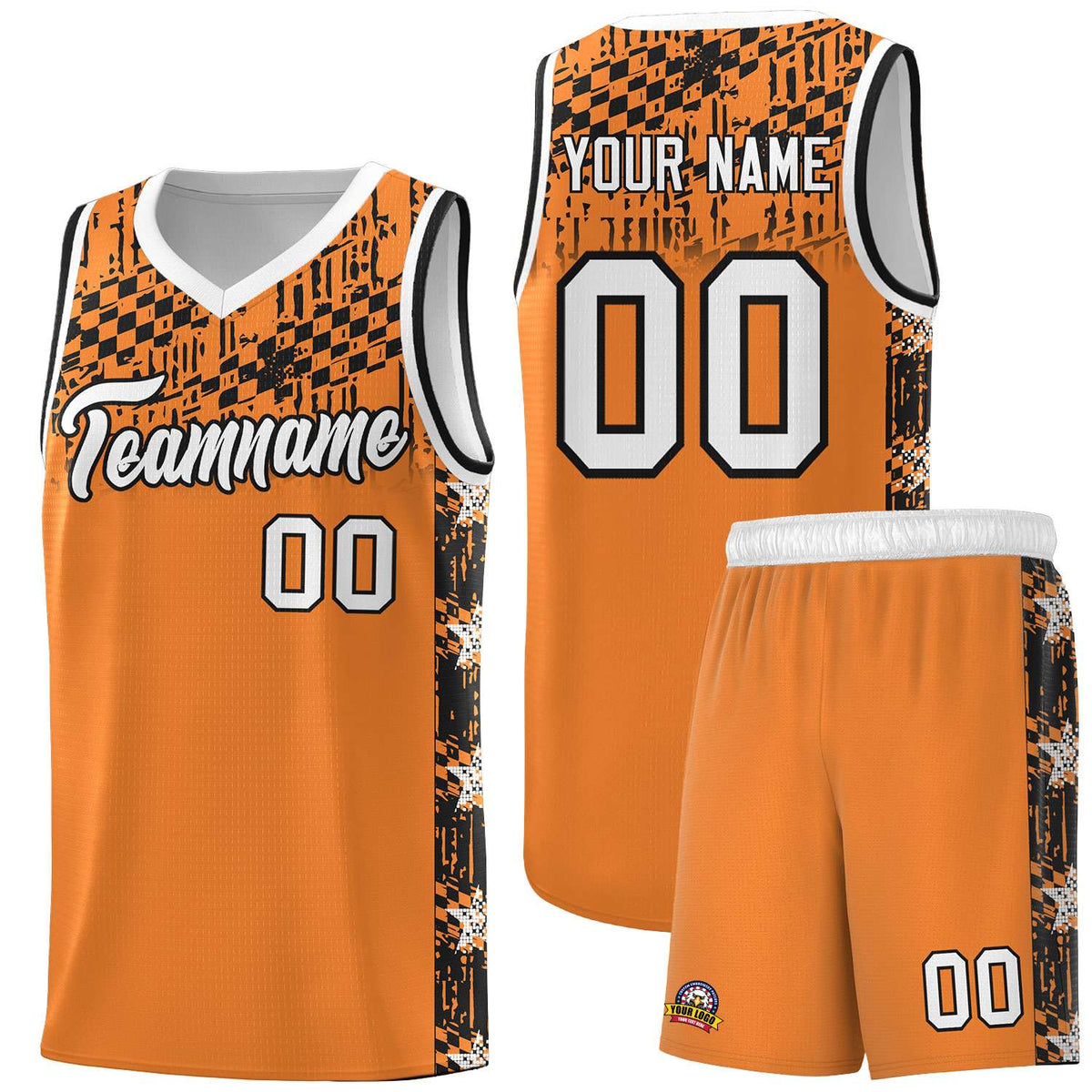 Custom Gold Orange Mosaic Stars Pattern Sports Uniform Basketball Jersey|KXKSHOP