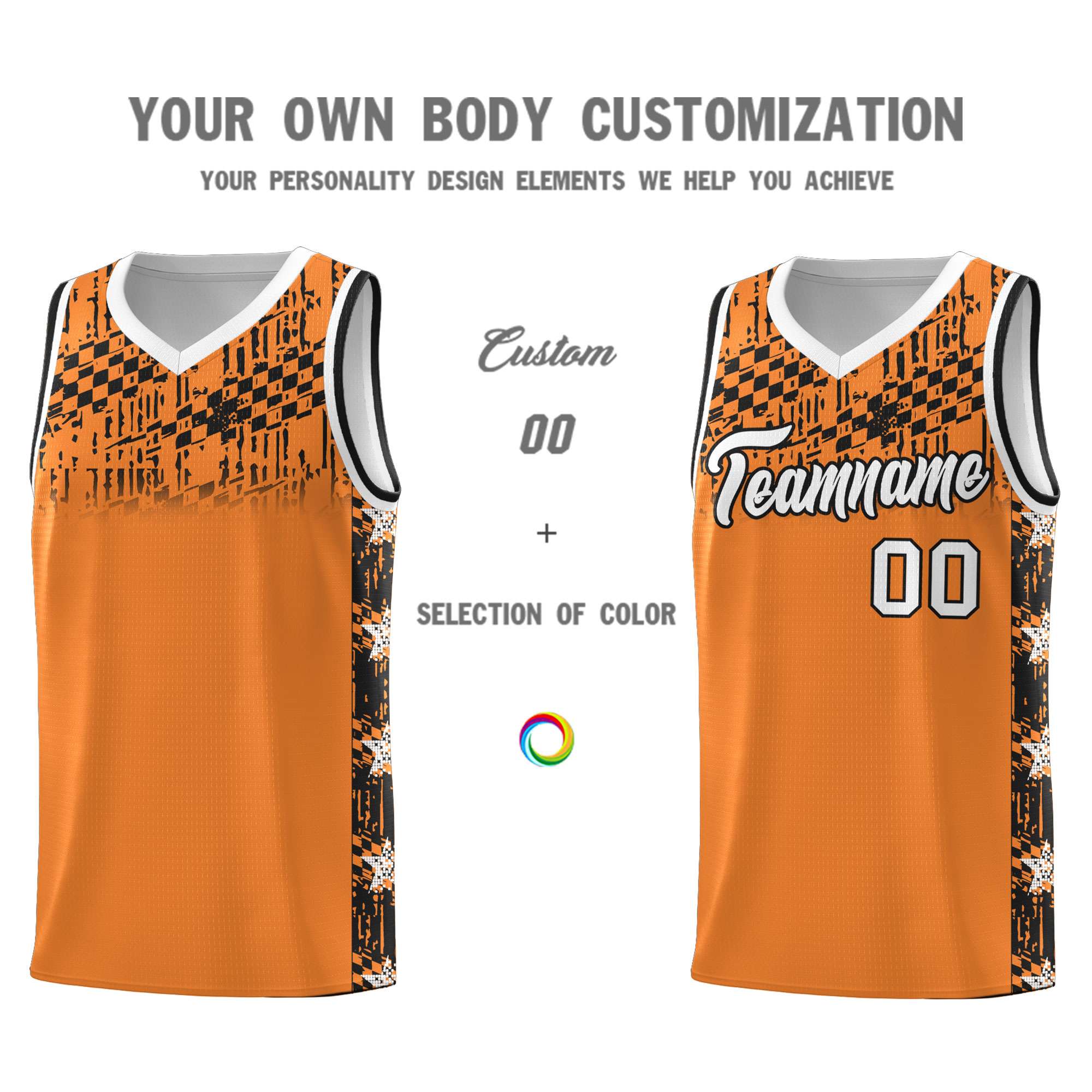 Custom Gold Orange Mosaic Stars Pattern Sports Uniform Basketball Jersey|KXKSHOP