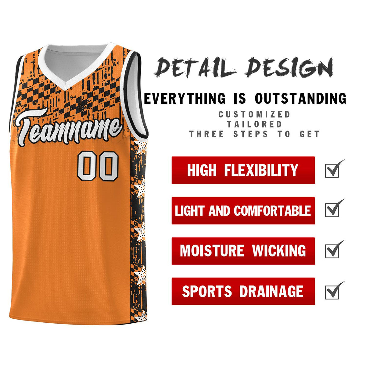 Custom Gold Orange Mosaic Stars Pattern Sports Uniform Basketball Jersey|KXKSHOP