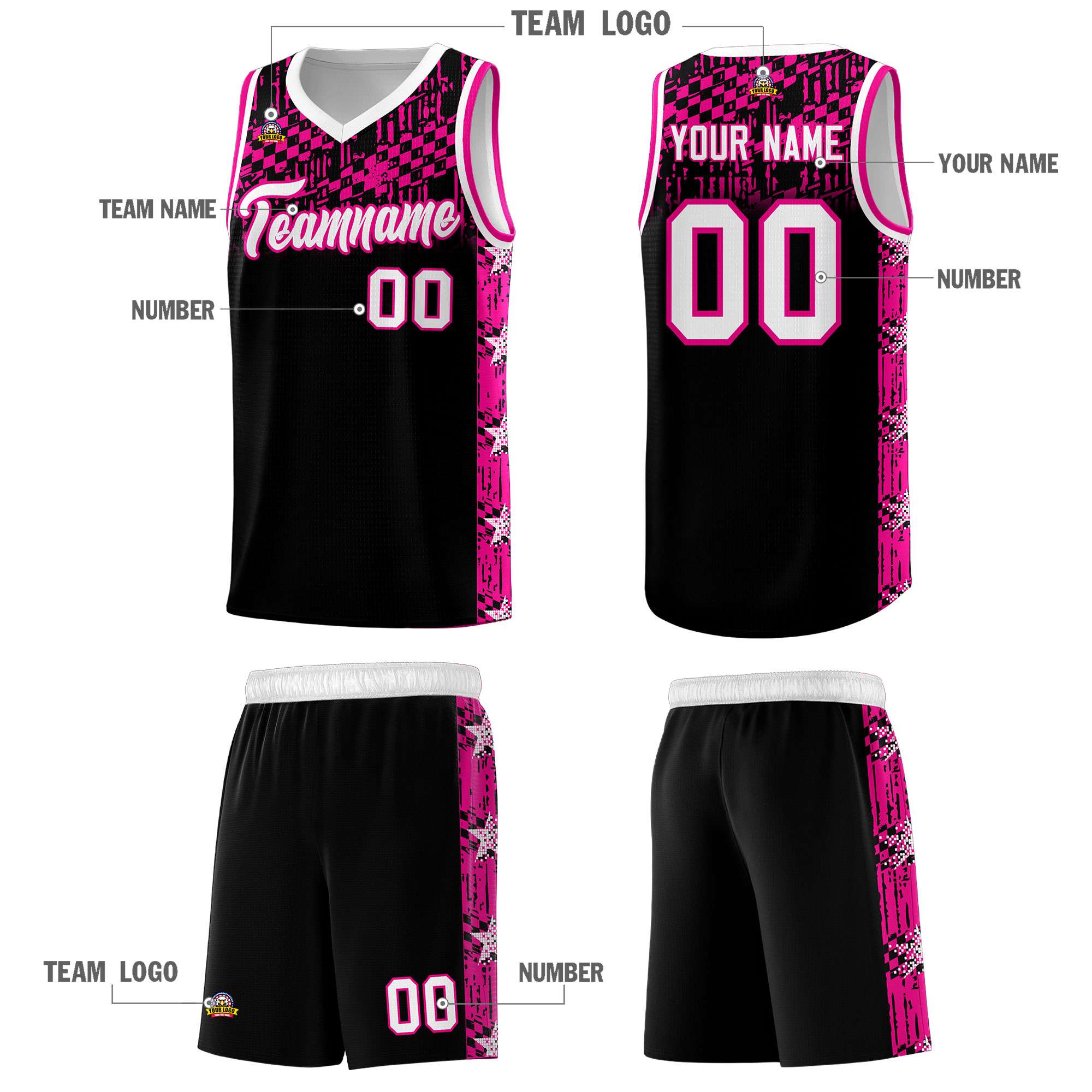 Custom Black Mosaic Stars Pattern Sports Uniform Basketball Jersey|KXKSHOP