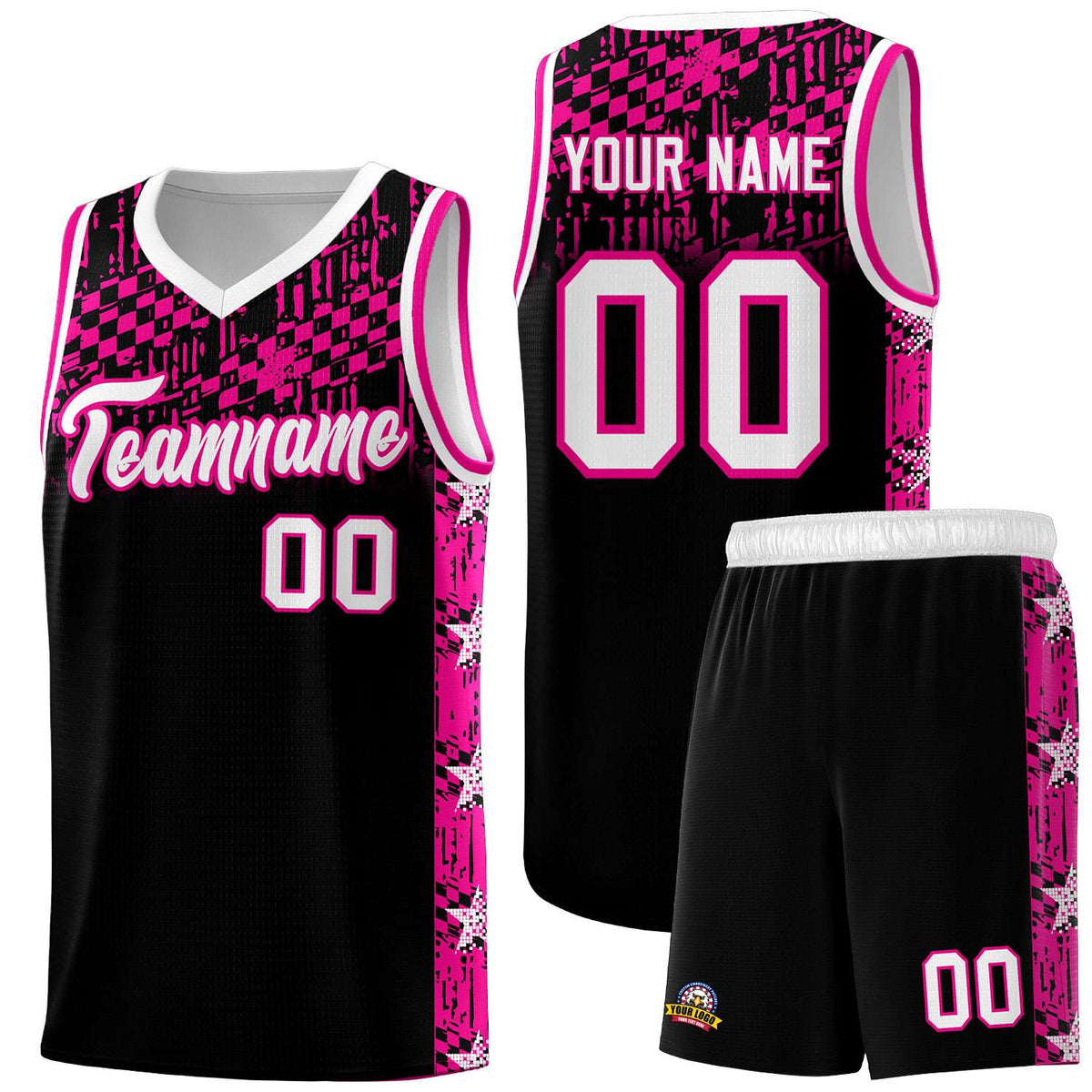 Custom Black Mosaic Stars Pattern Sports Uniform Basketball Jersey|KXKSHOP