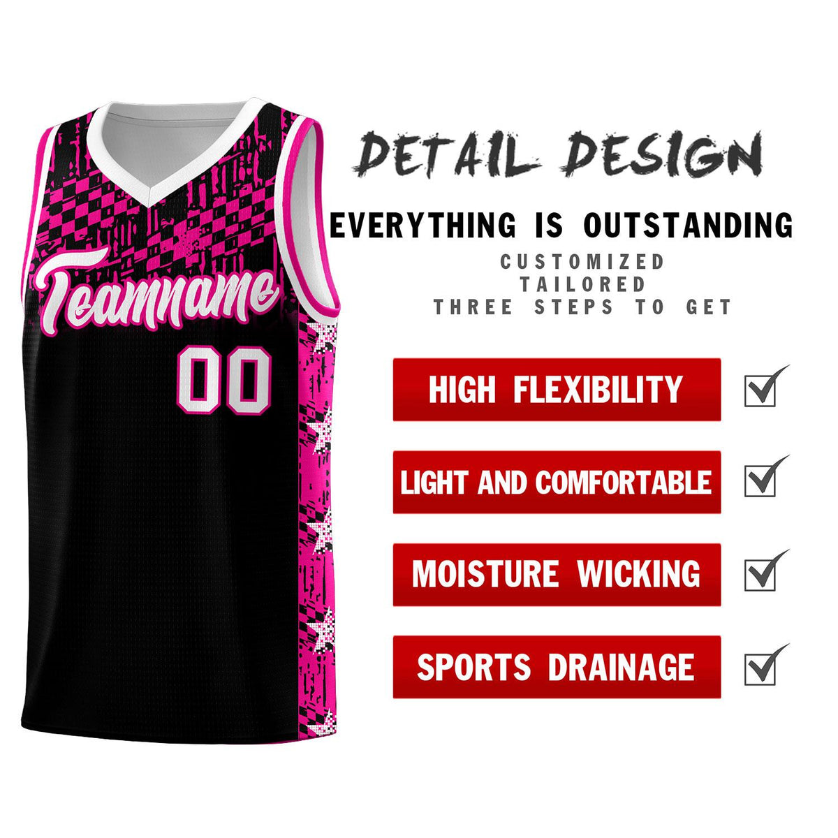 Custom Black Mosaic Stars Pattern Sports Uniform Basketball Jersey|KXKSHOP