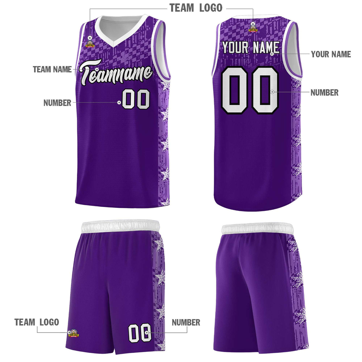 Custom Purple Mosaic Stars Pattern Sports Uniform Basketball Jersey|KXKSHOP