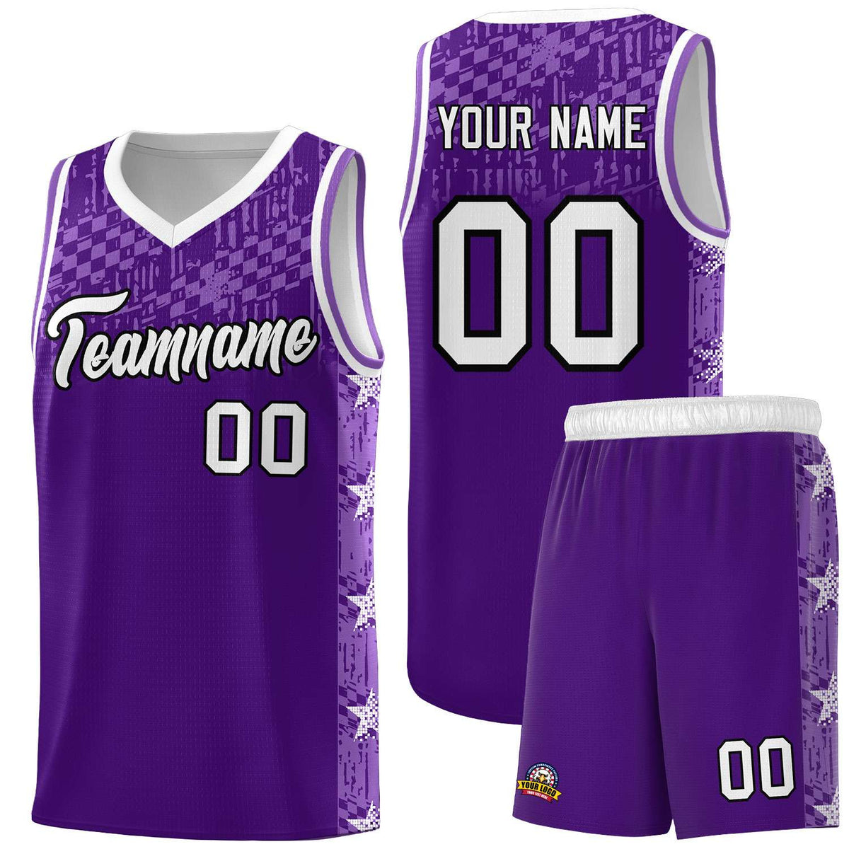 Custom Purple Mosaic Stars Pattern Sports Uniform Basketball Jersey|KXKSHOP