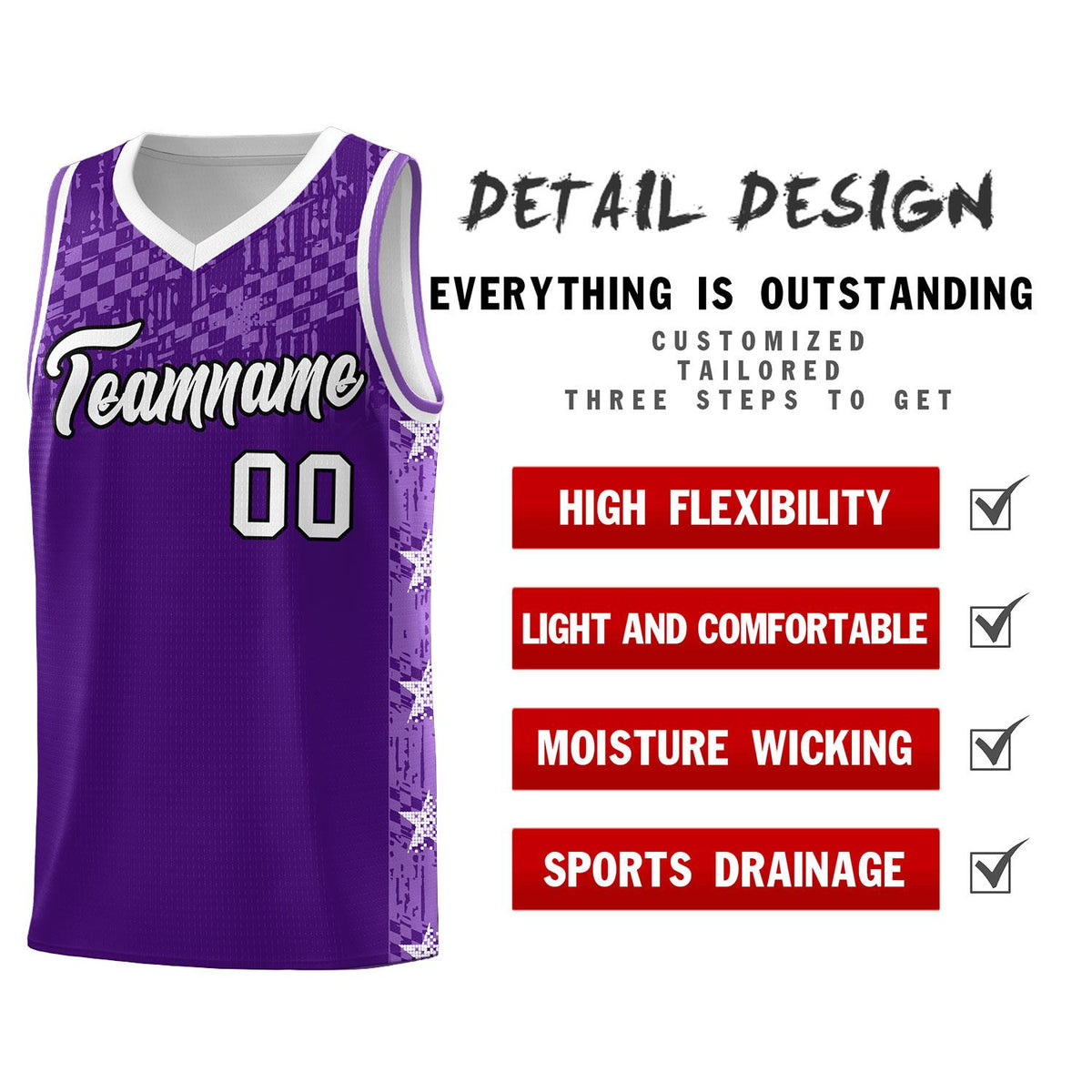 Custom Purple Mosaic Stars Pattern Sports Uniform Basketball Jersey|KXKSHOP