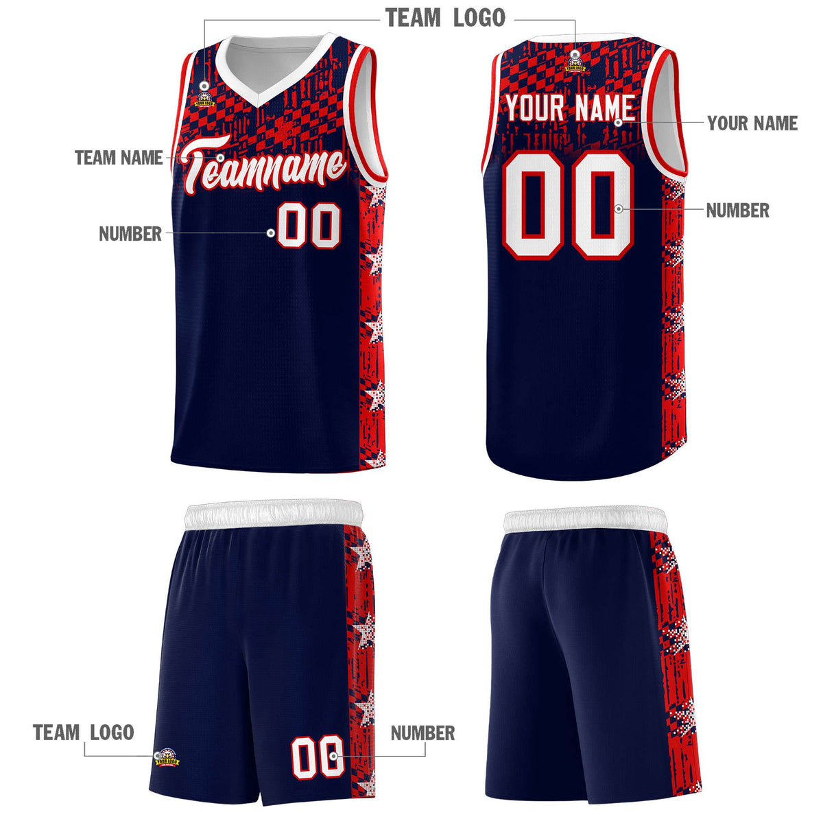 Custom Navy Mosaic Stars Pattern Sports Uniform Basketball Jersey|KXKSHOP