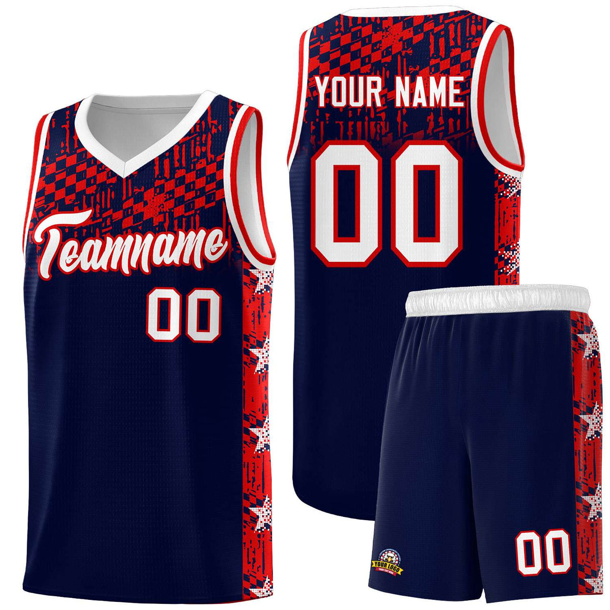 Custom Navy Mosaic Stars Pattern Sports Uniform Basketball Jersey|KXKSHOP