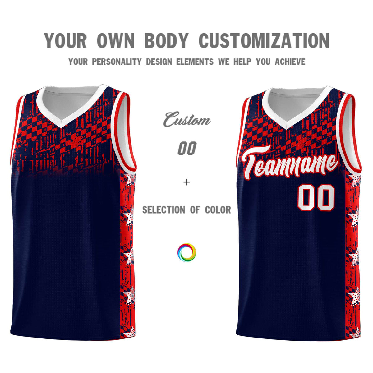Custom Navy Mosaic Stars Pattern Sports Uniform Basketball Jersey|KXKSHOP