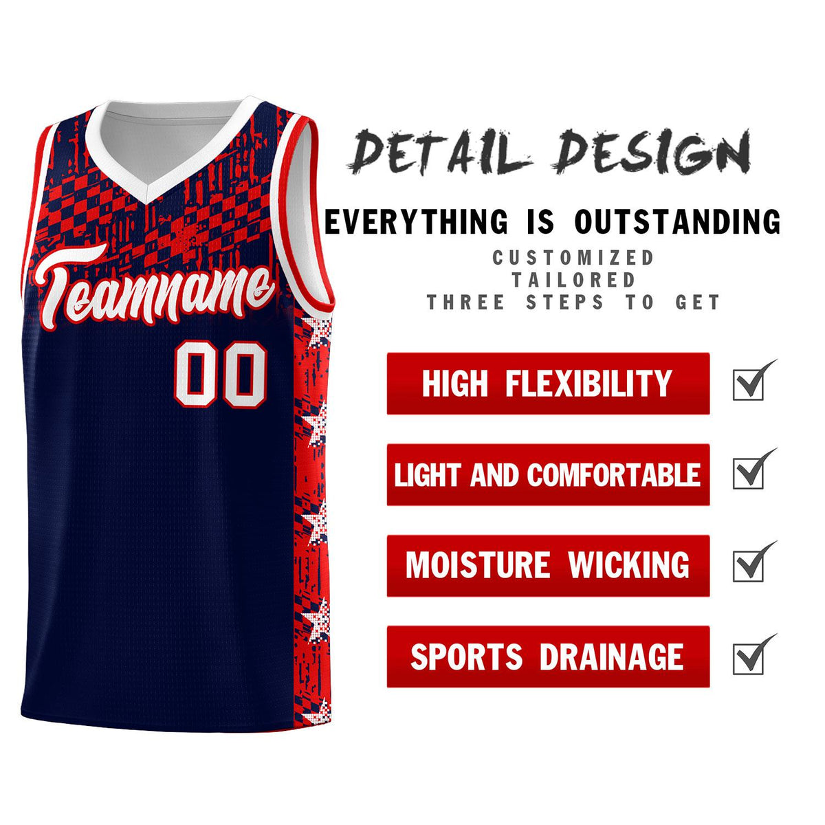 Custom Navy Mosaic Stars Pattern Sports Uniform Basketball Jersey|KXKSHOP