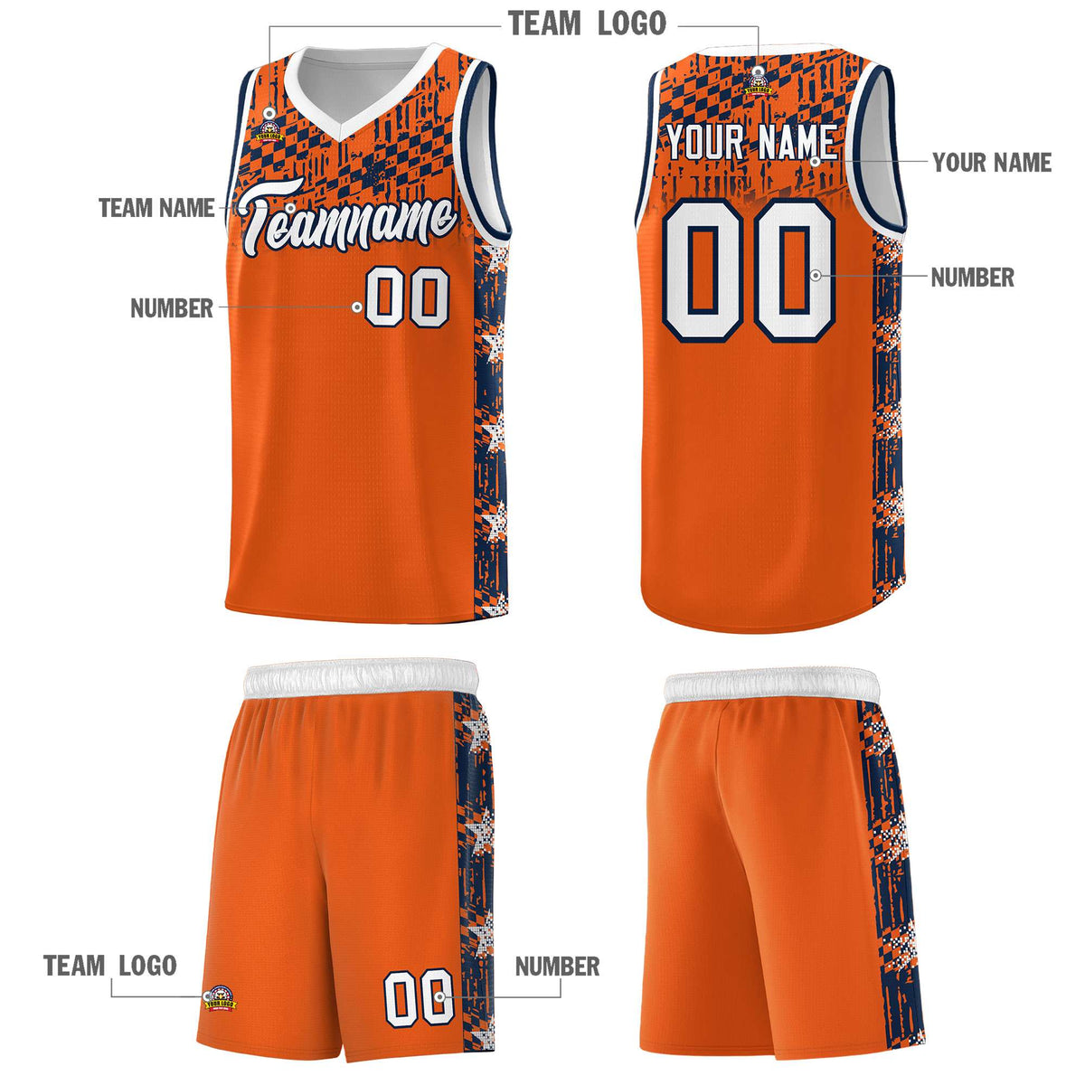 Custom Orange Mosaic Stars Pattern Sports Uniform Basketball Jersey|KXKSHOP